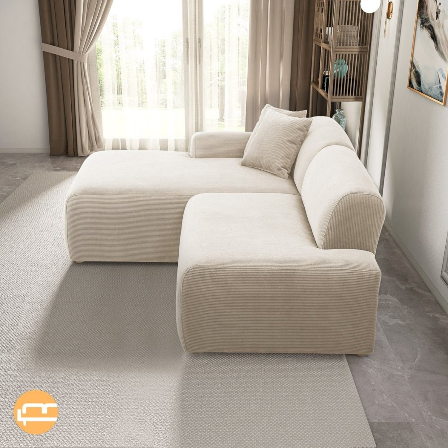 Dexter Cream Corduroy Sectional Left Facing Chaise - image-2