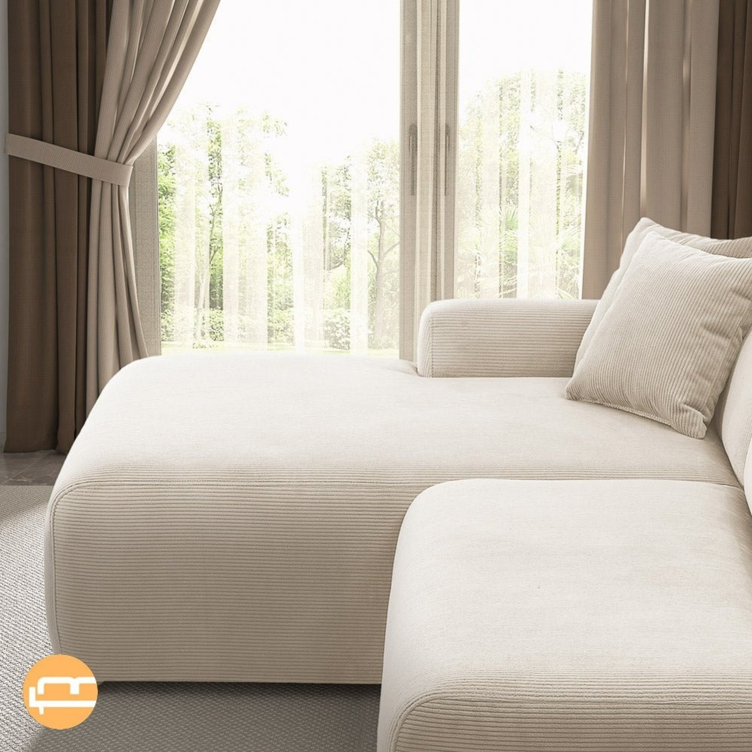 Dexter Cream Corduroy Sectional Left Facing Chaise - image-1