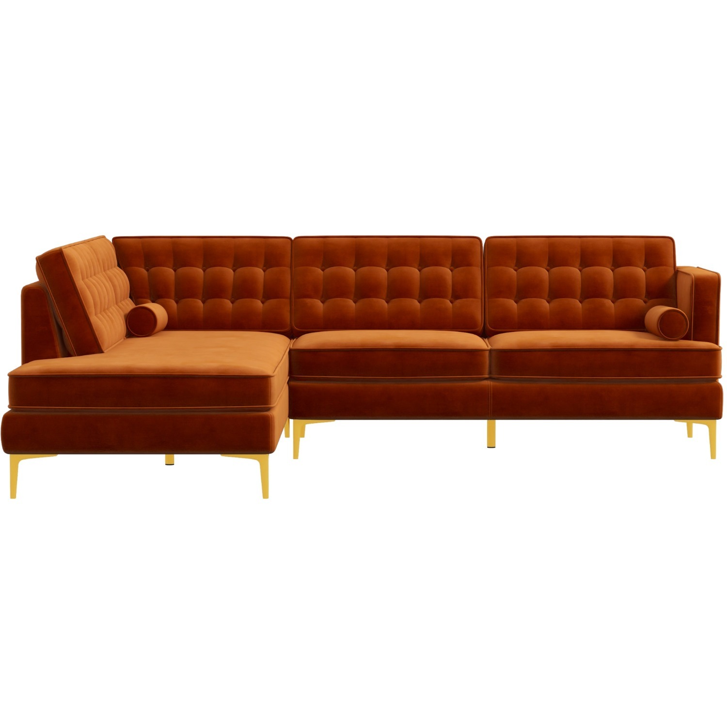 Caleb Burnt Orange Velvet Sectional Sofa - image-0
