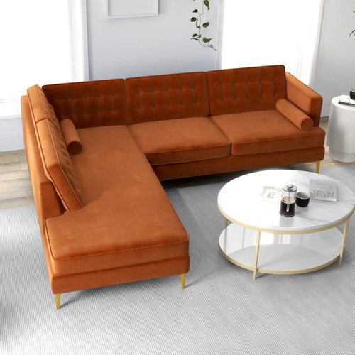 Used Caleb Burnt Orange Velvet Sectional Sofa for sale on AptDeco
