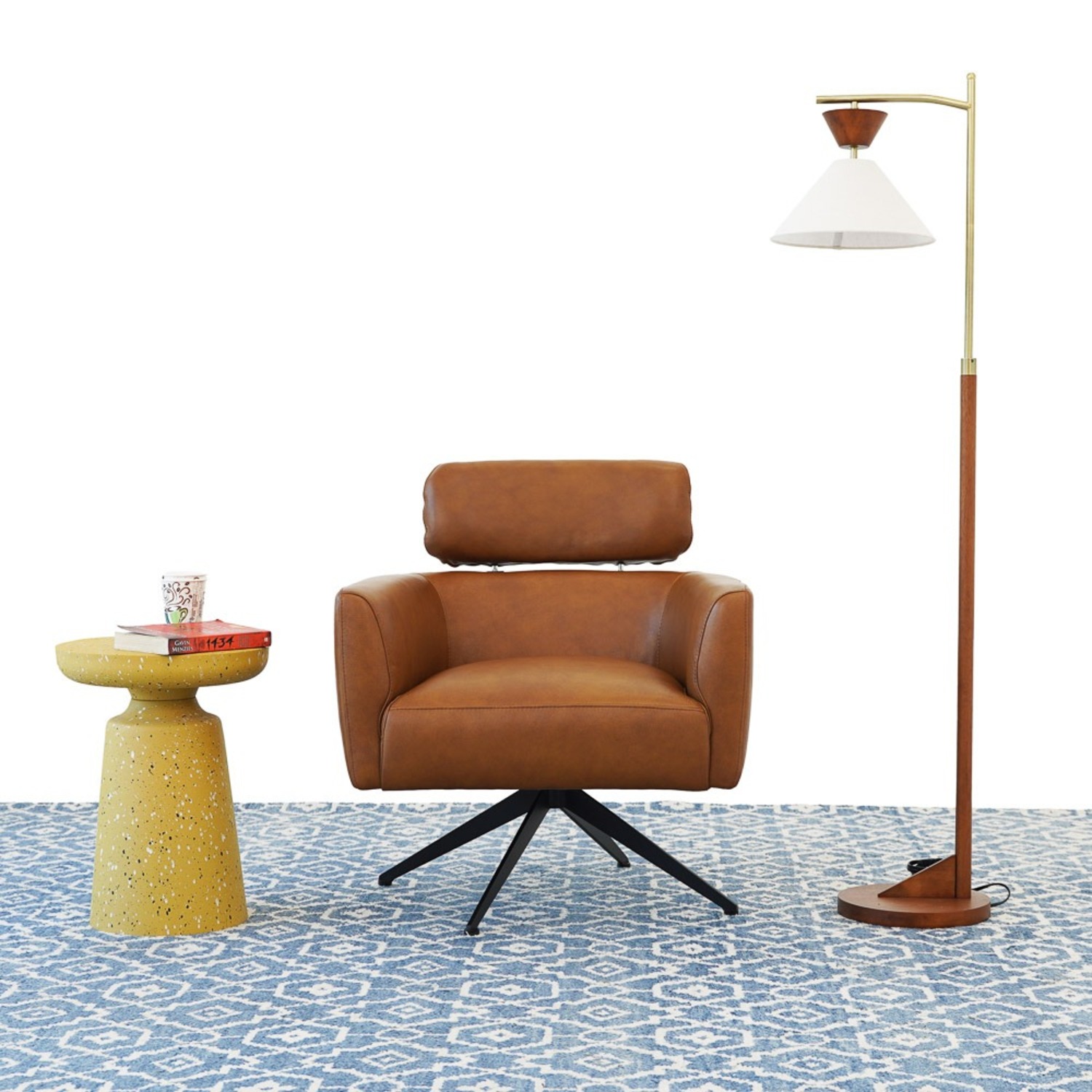 Megan Tan Leather Swivel Lounge Chair - image-5