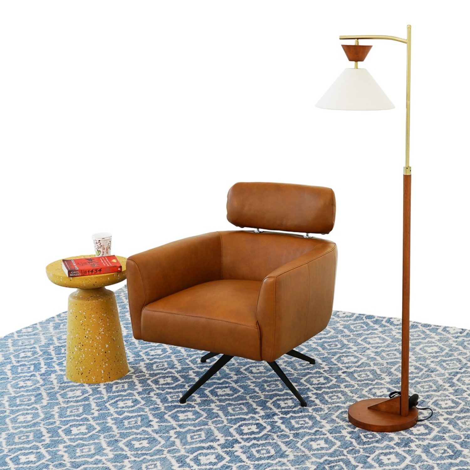 Megan Tan Leather Swivel Lounge Chair - image-1