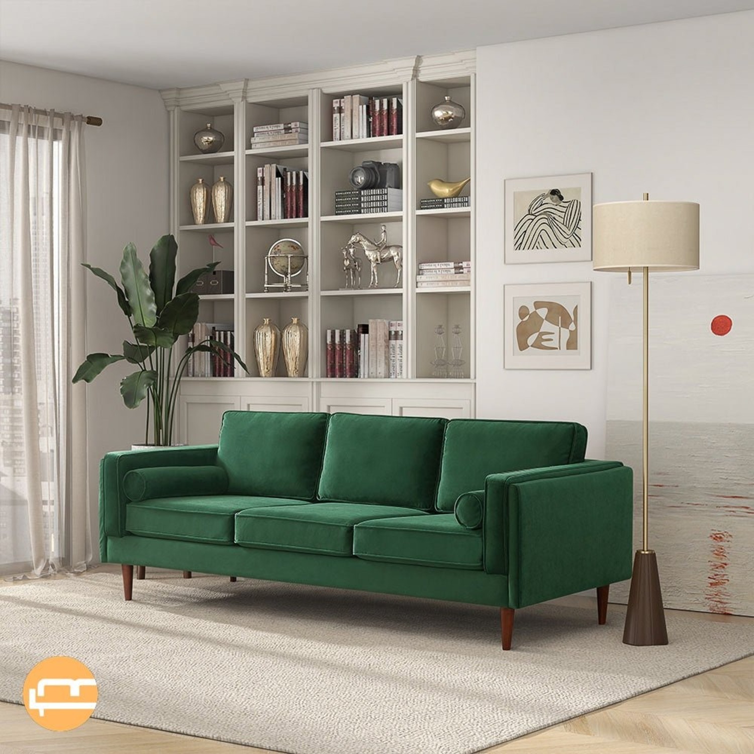 Fordham Dark Green Velvet Sofa - image-5