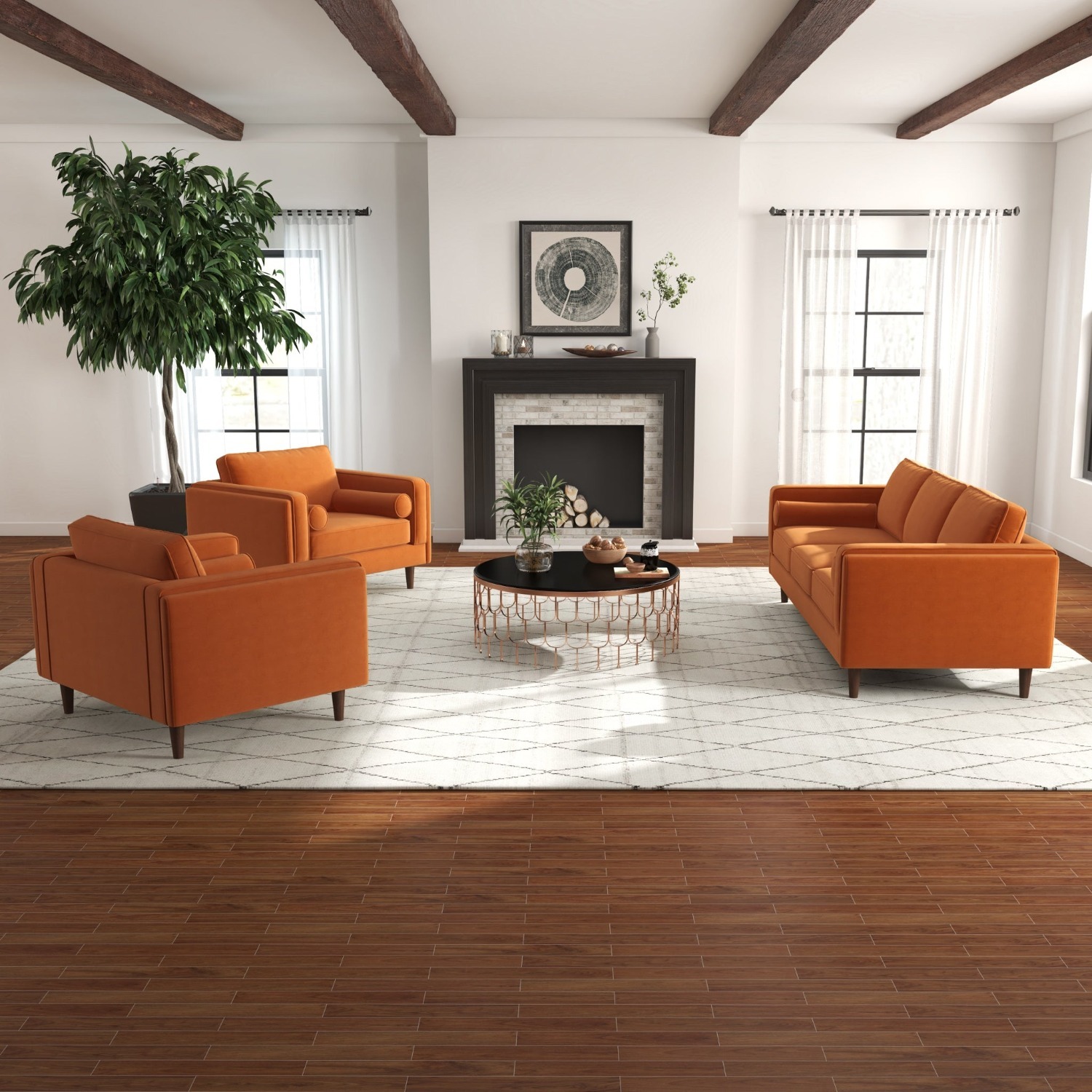 Fordham Burnt Orange Velvet Lounge Chair - image-2