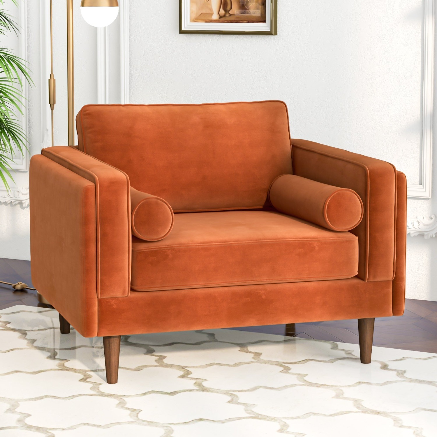 Fordham Burnt Orange Velvet Lounge Chair - image-4