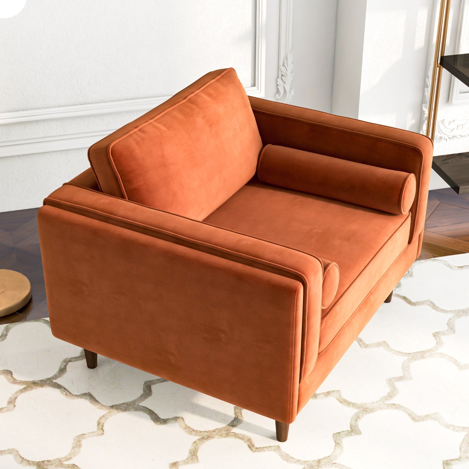 Fordham Burnt Orange Velvet Lounge Chair - image-3