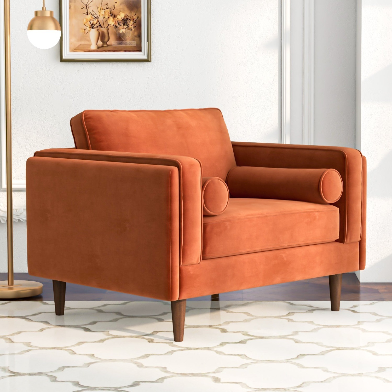 Fordham Burnt Orange Velvet Lounge Chair - image-5