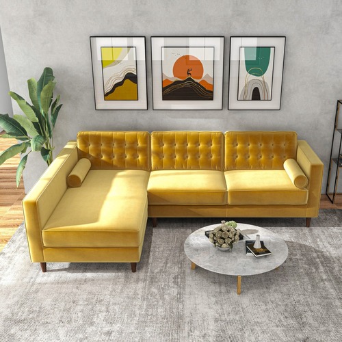 Used Olson Sectional Sofa Gold Velvet Left Chaise for sale on AptDeco
