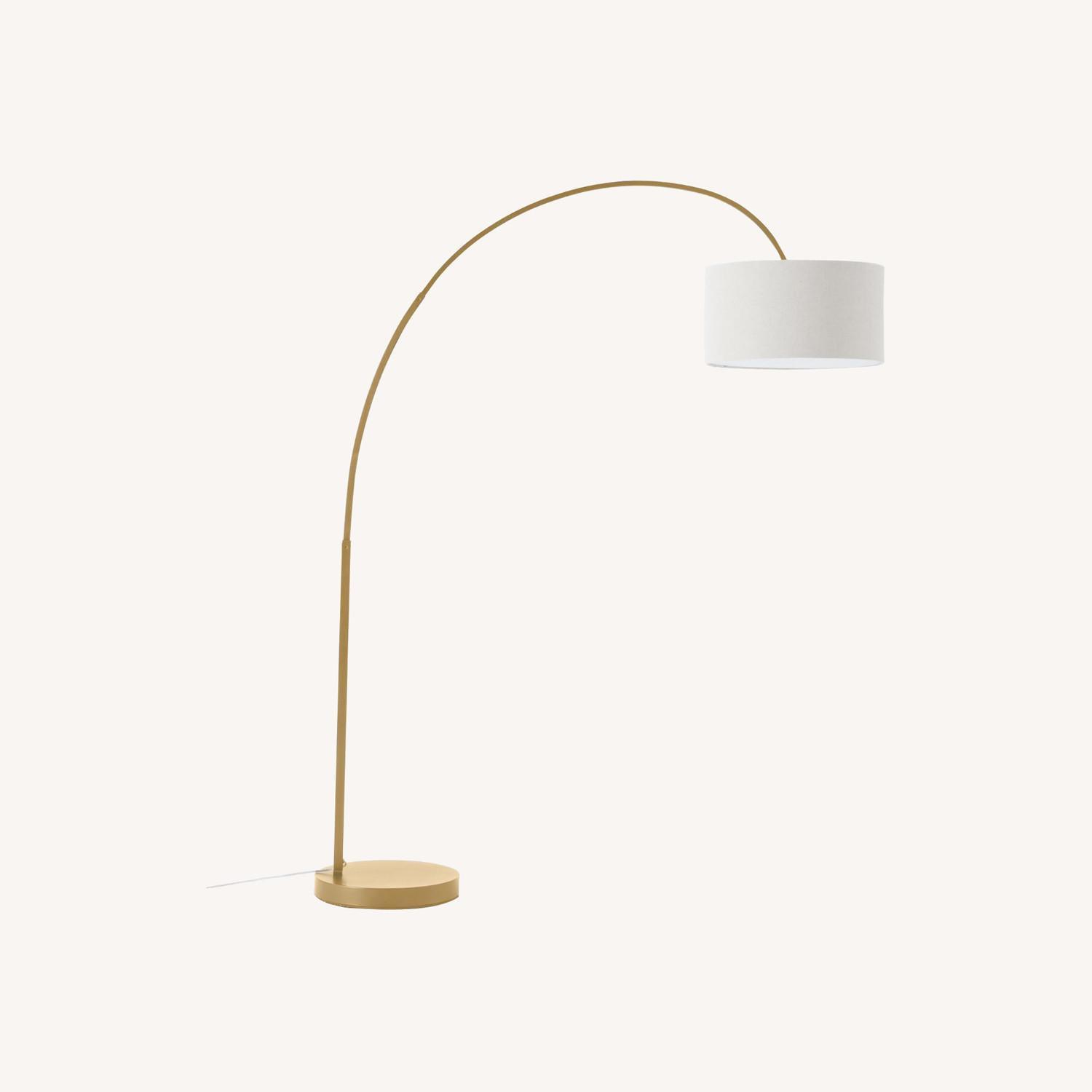 West Elm Overarching Linen Shade Floor Lamp - image-0