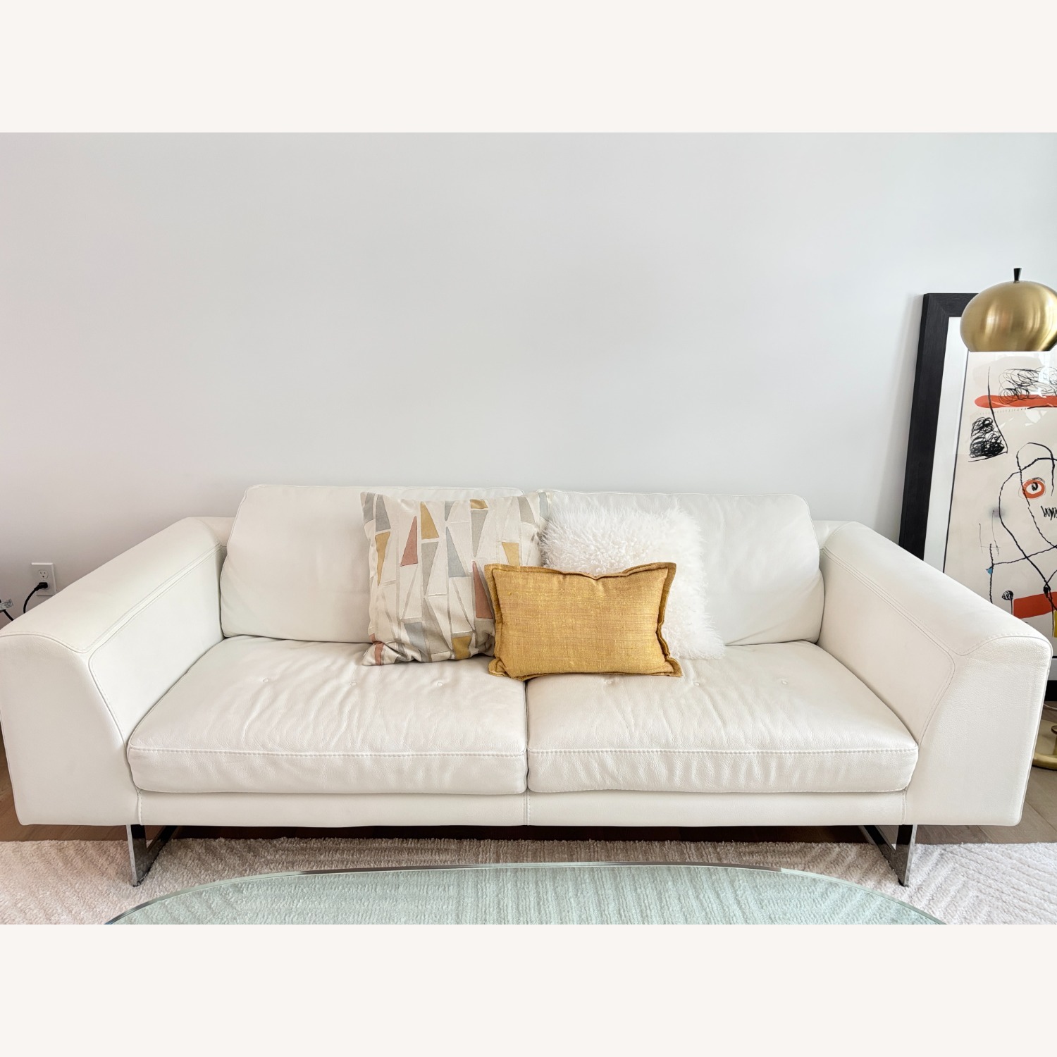 Roche Bobois White Leather Sofa - image-0