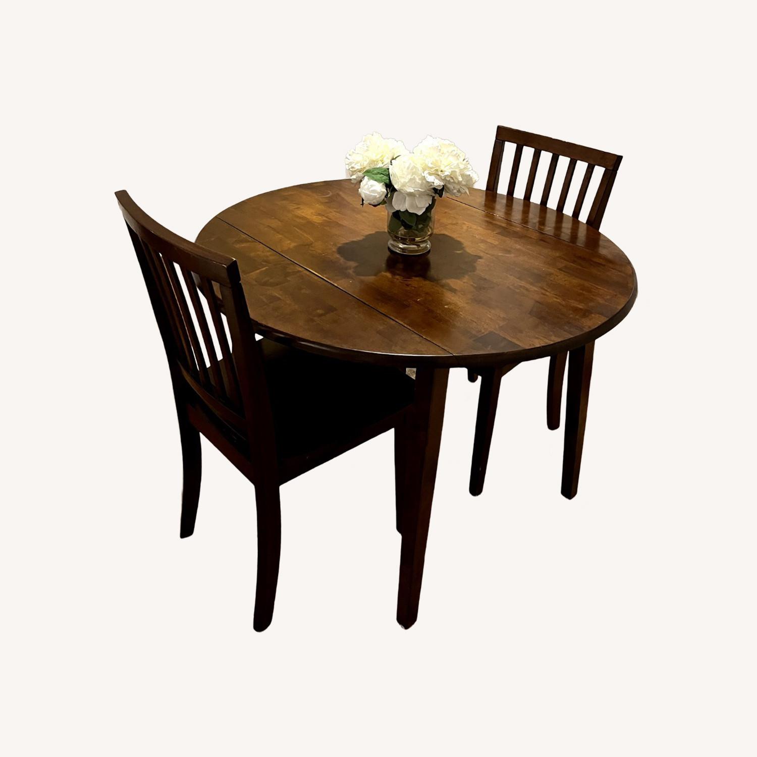Circular Folding Round Wood Table with 2 Chairs - image-0