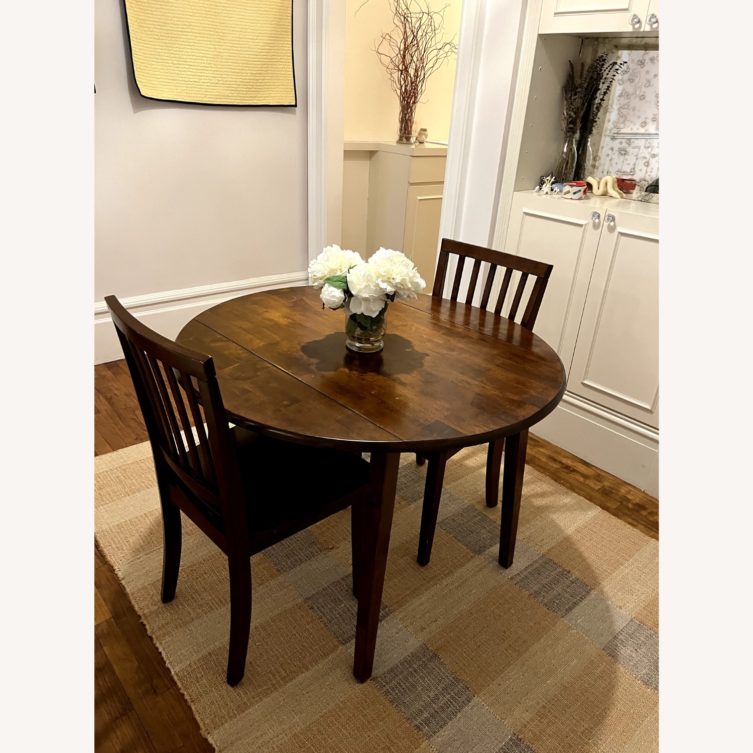 Circular Folding Round Wood Table with 2 Chairs - image-1