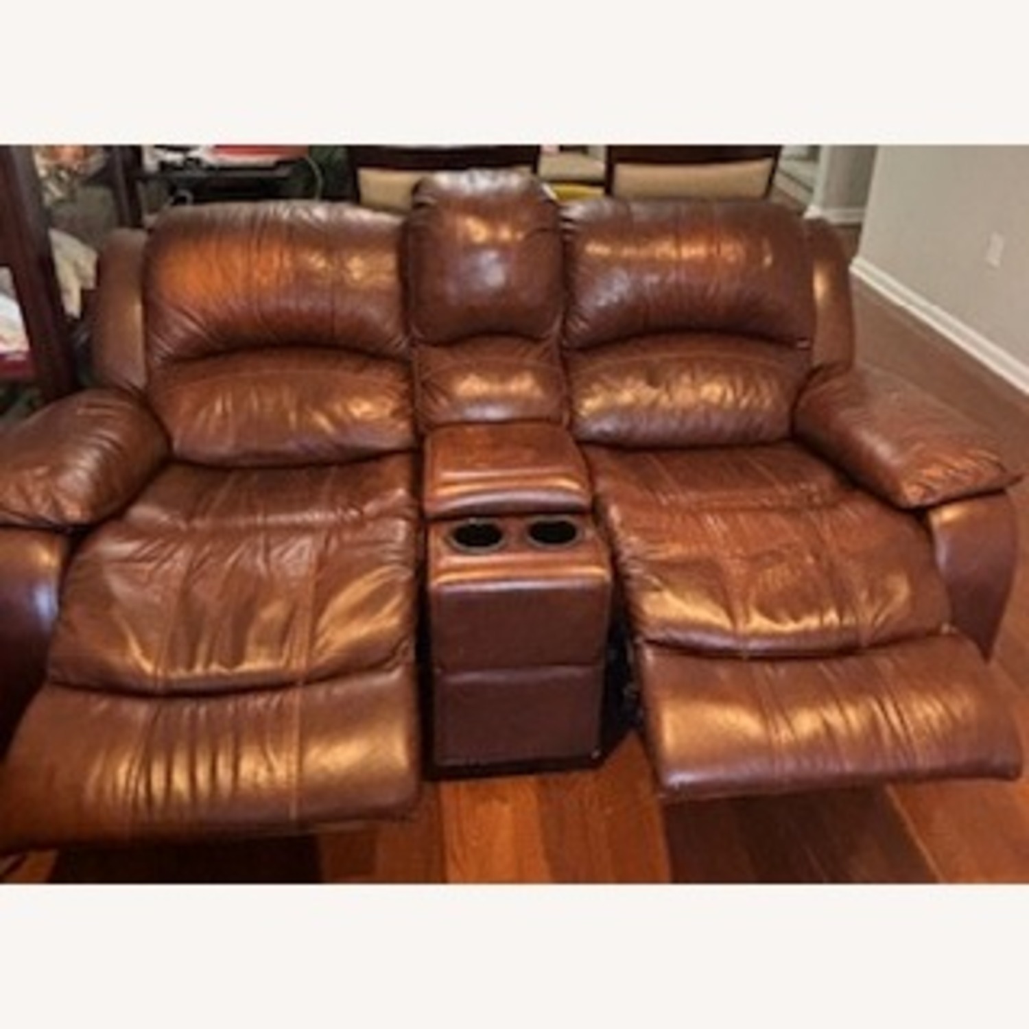 Raymour & Flanigan Reclining & Rocking Leather Sofa - image-3