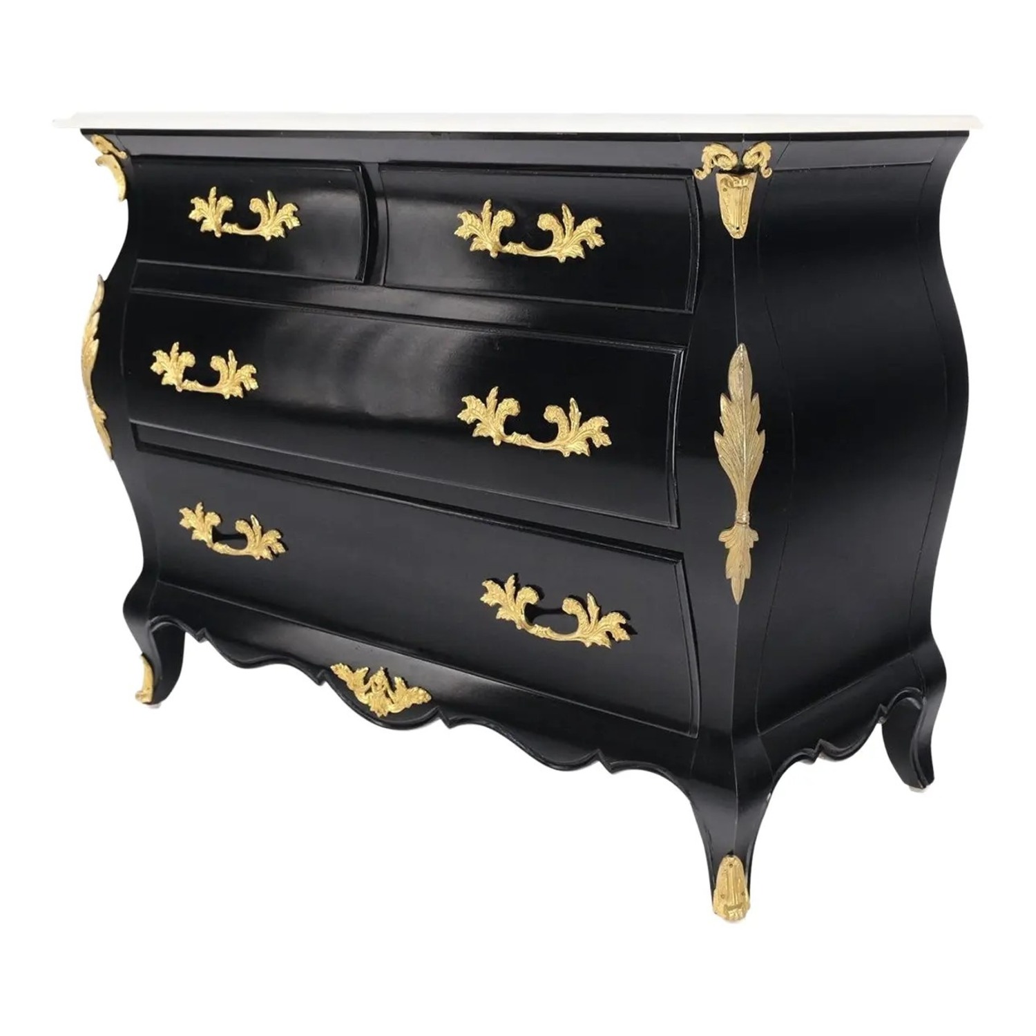 Marble Top Black Lacquer Bombay Dresser - image-1