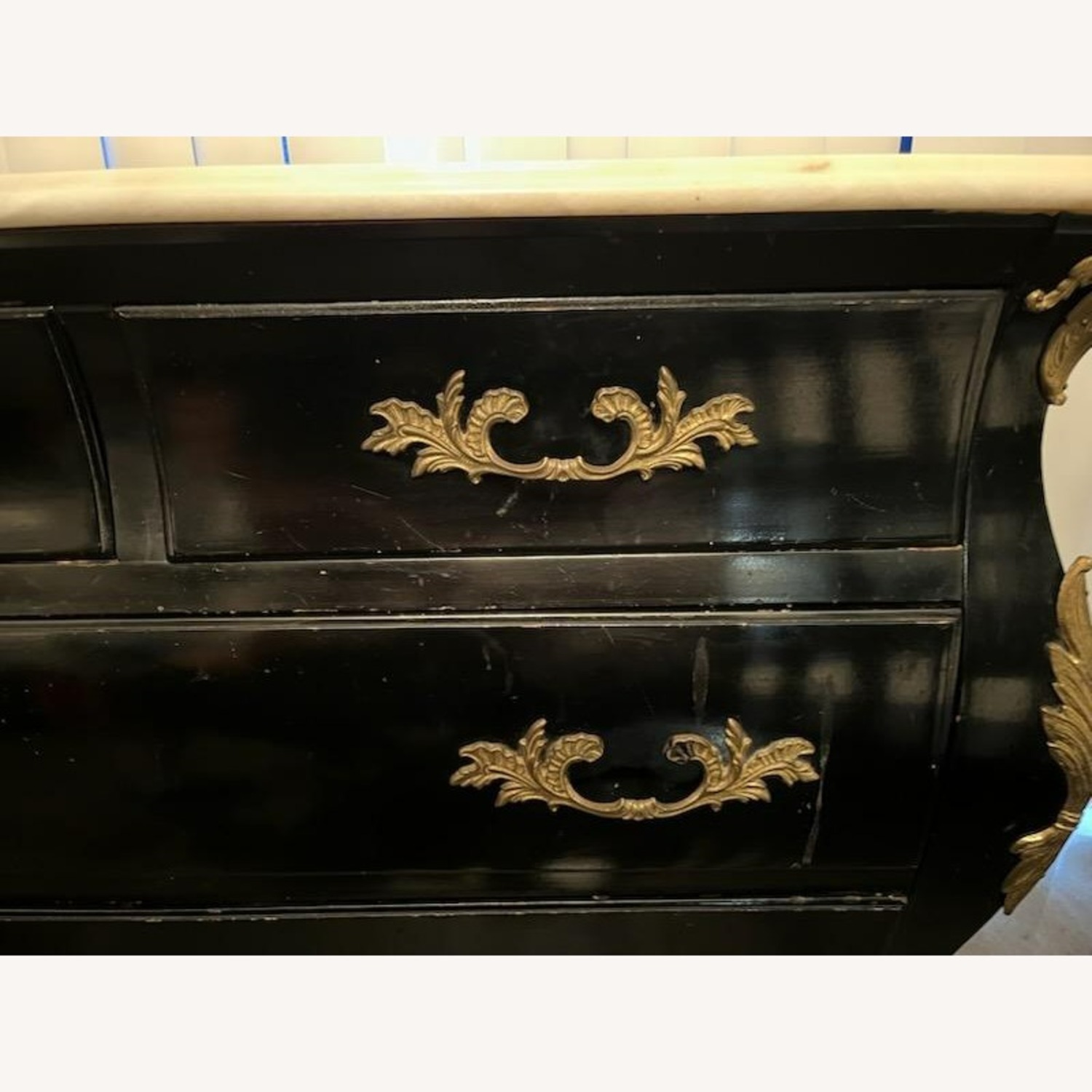 Marble Top Black Lacquer Bombay Dresser - image-3