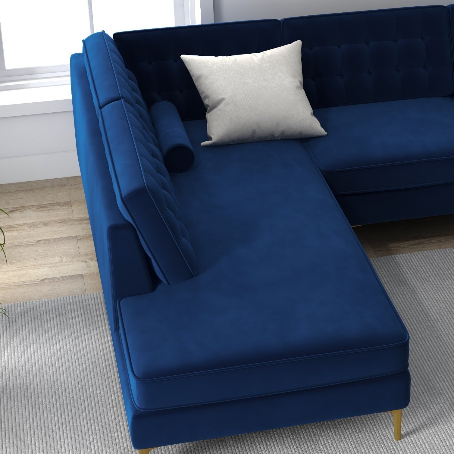 Caleb Blue Velvet Sectional Sofa - image-1