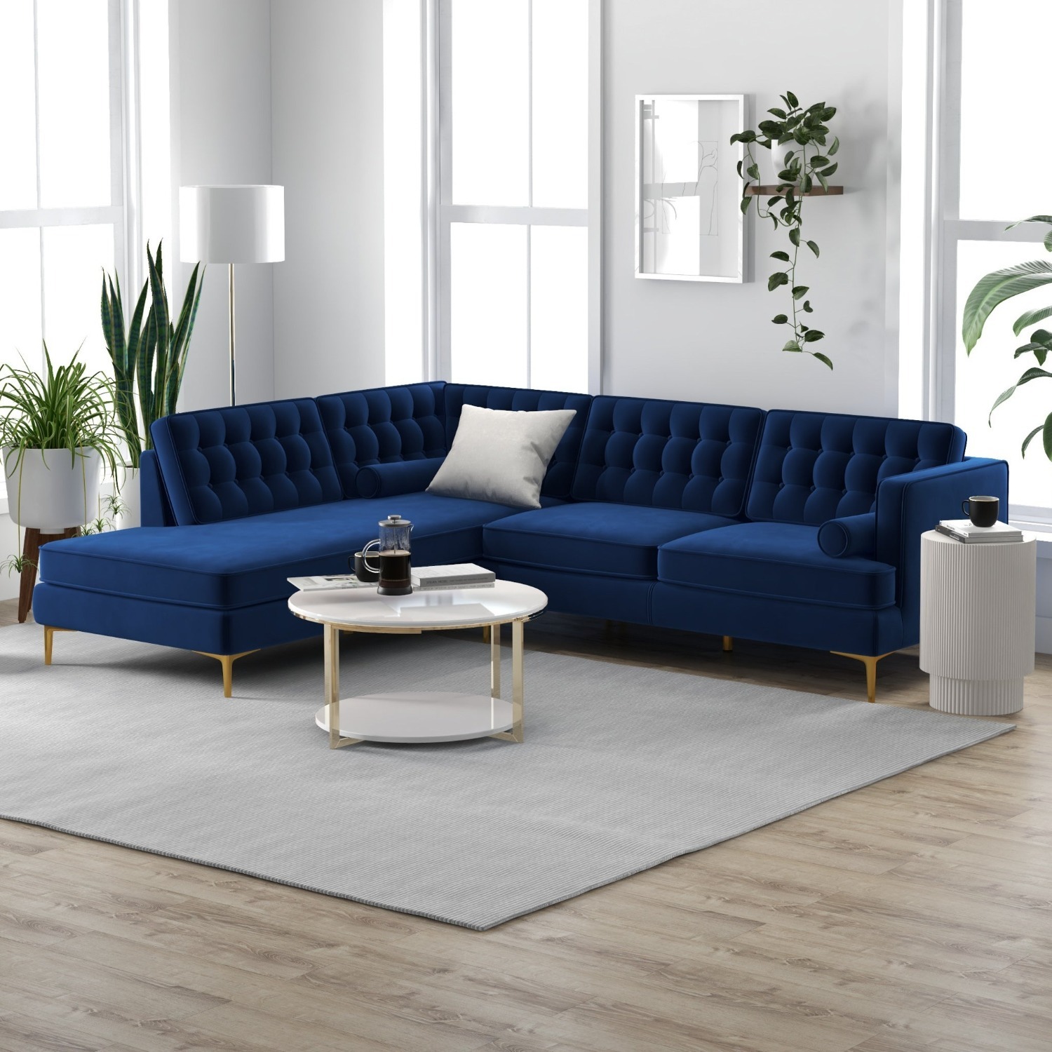 Caleb Blue Velvet Sectional Sofa - image-3