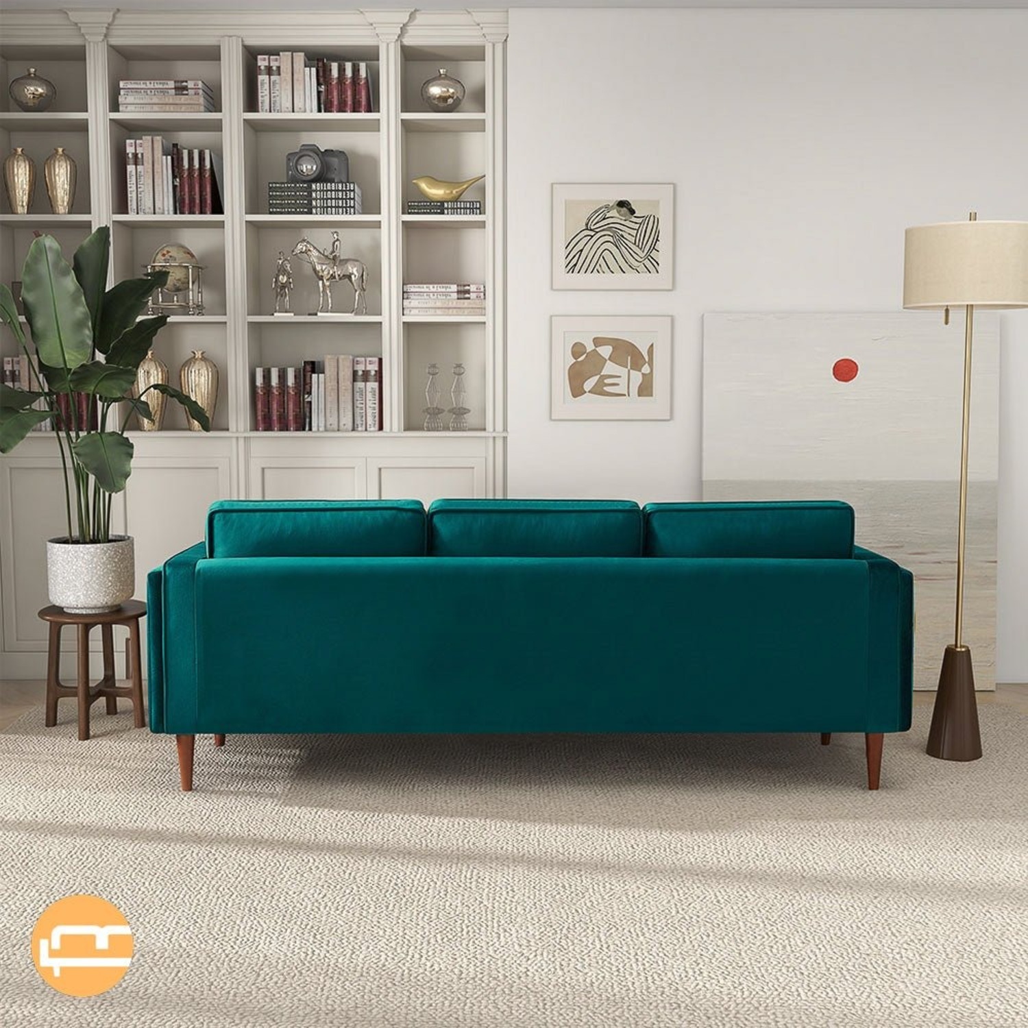 Fordham Teal Velvet Sofa - image-2