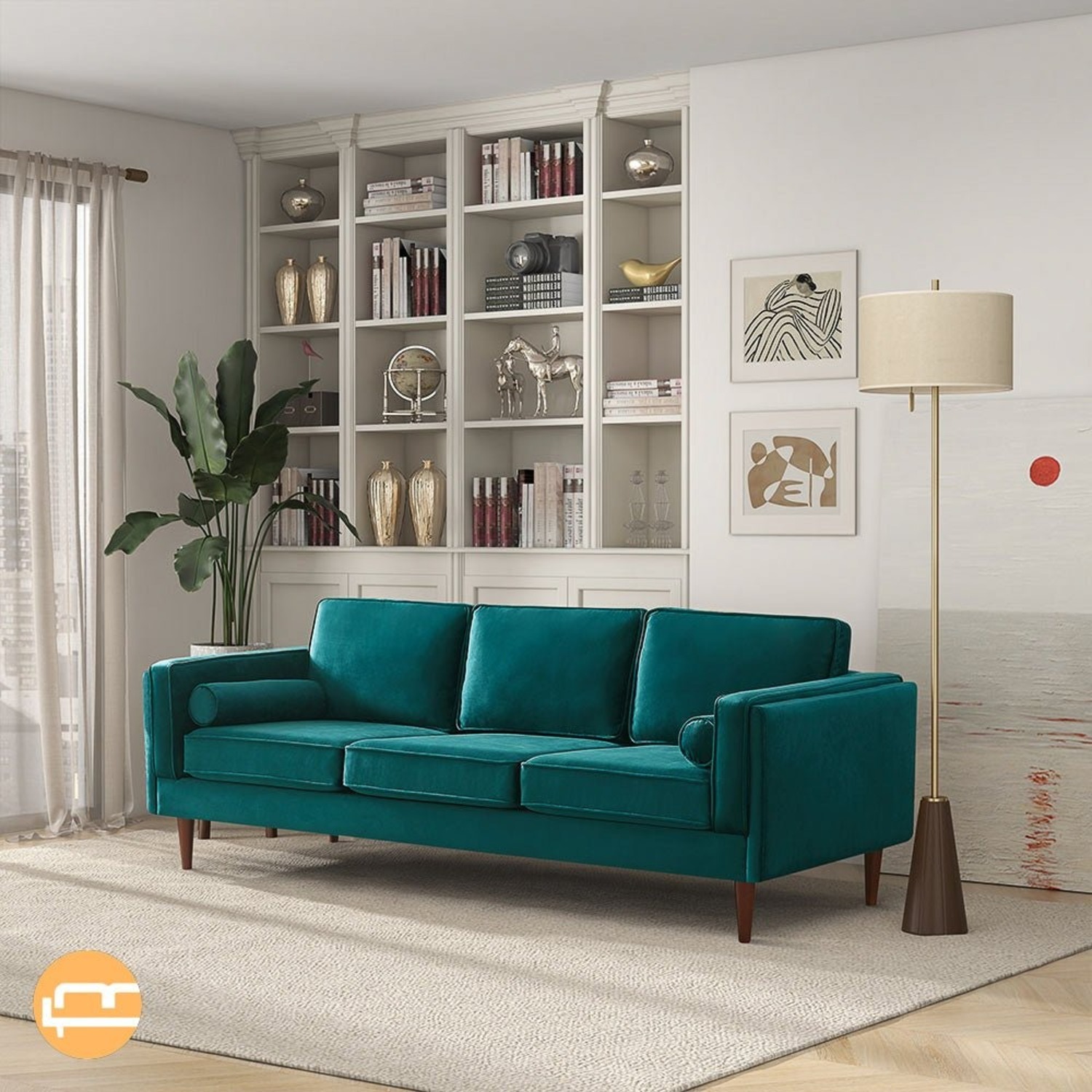 Fordham Teal Velvet Sofa - image-3