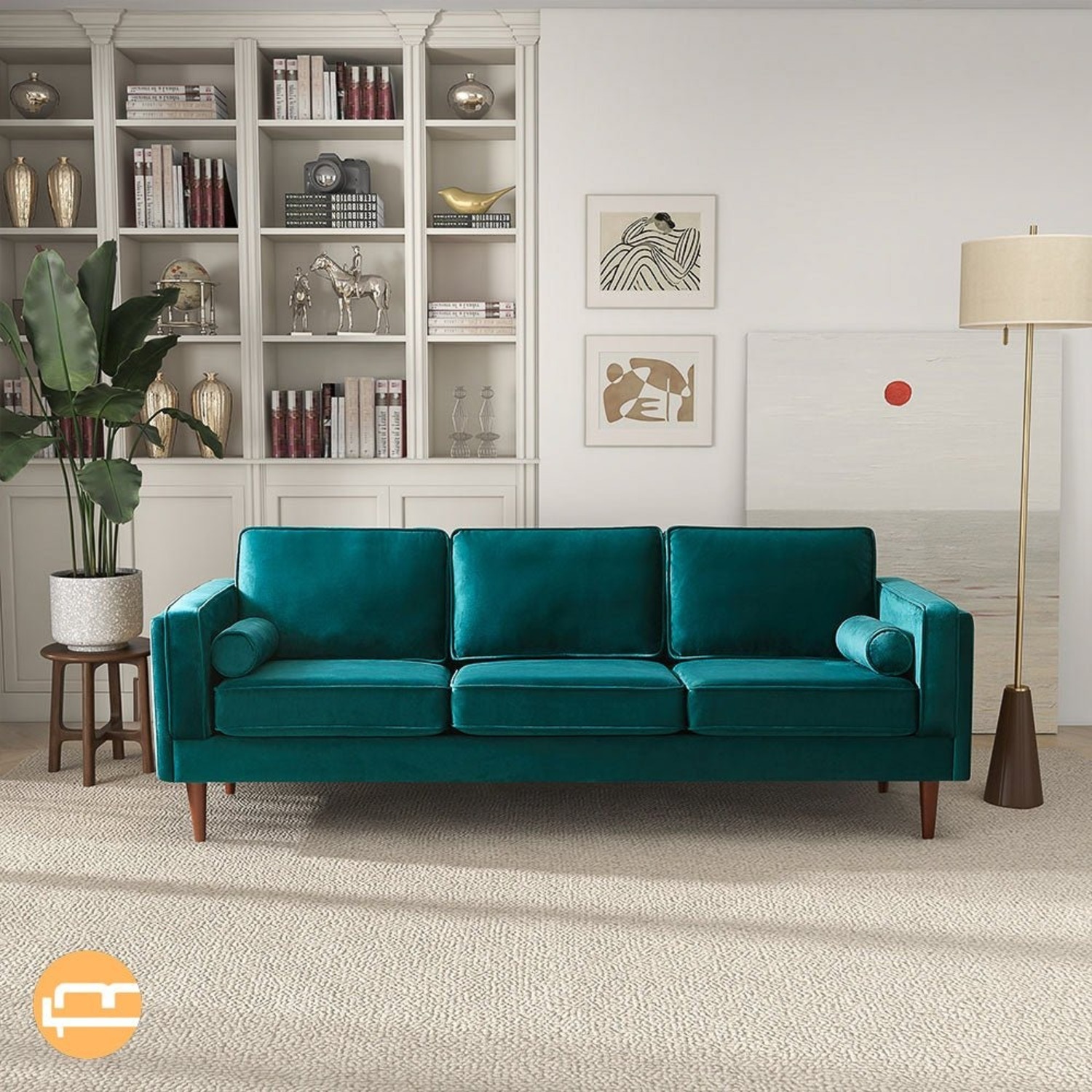 Fordham Teal Velvet Sofa - image-4