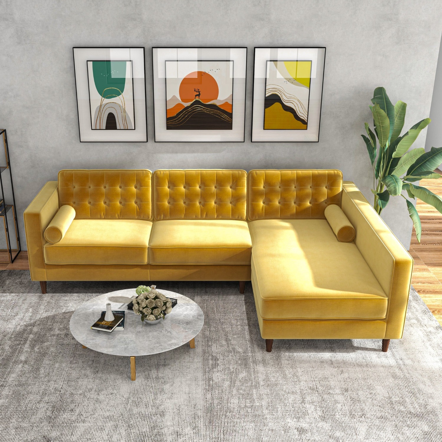 Olson Sectional Sofa Gold Velvet Right Chaise - image-2