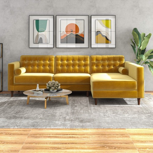 Used Olson Sectional Sofa Gold Velvet Right Chaise for sale on AptDeco