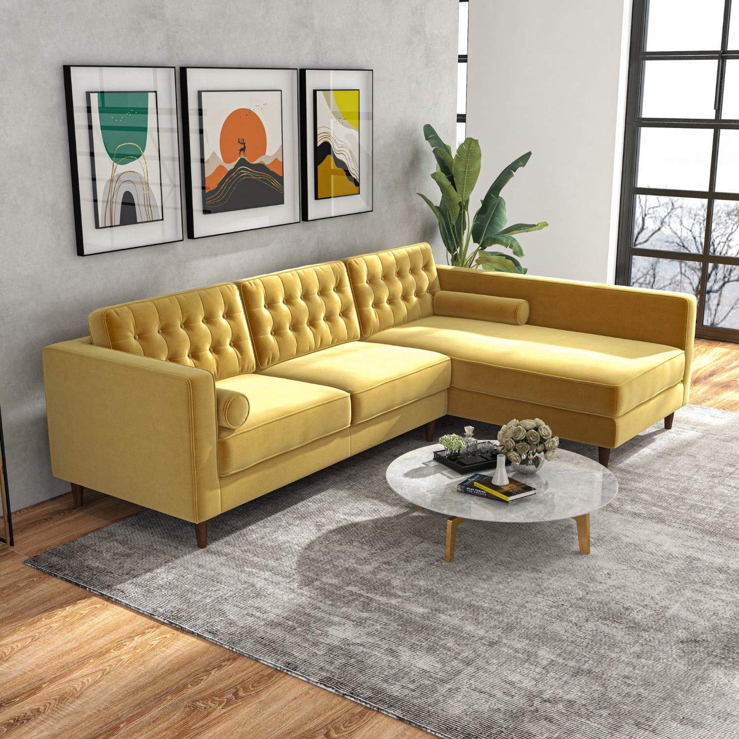 Olson Sectional Sofa Gold Velvet Right Chaise - image-3