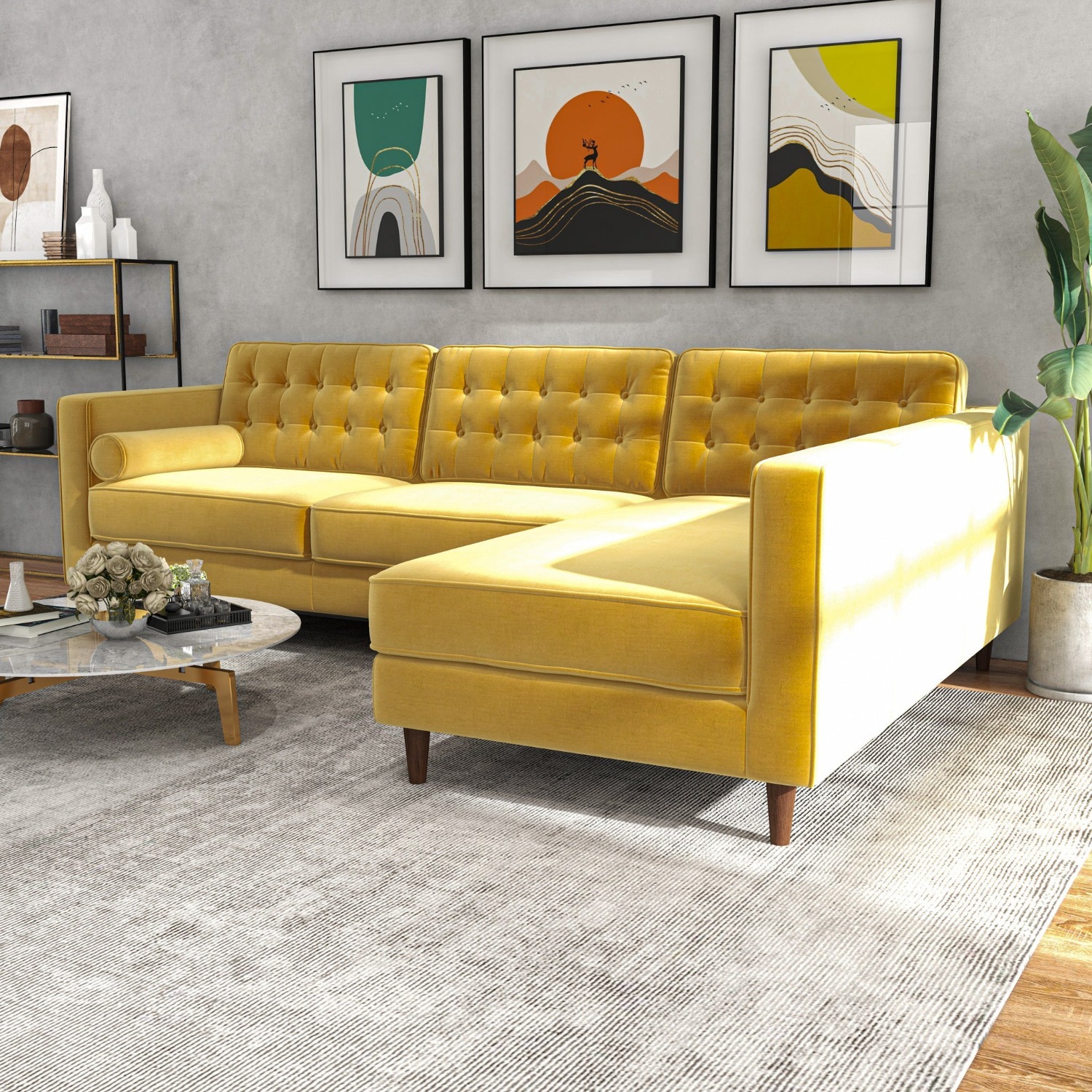 Olson Sectional Sofa Gold Velvet Right Chaise - image-1