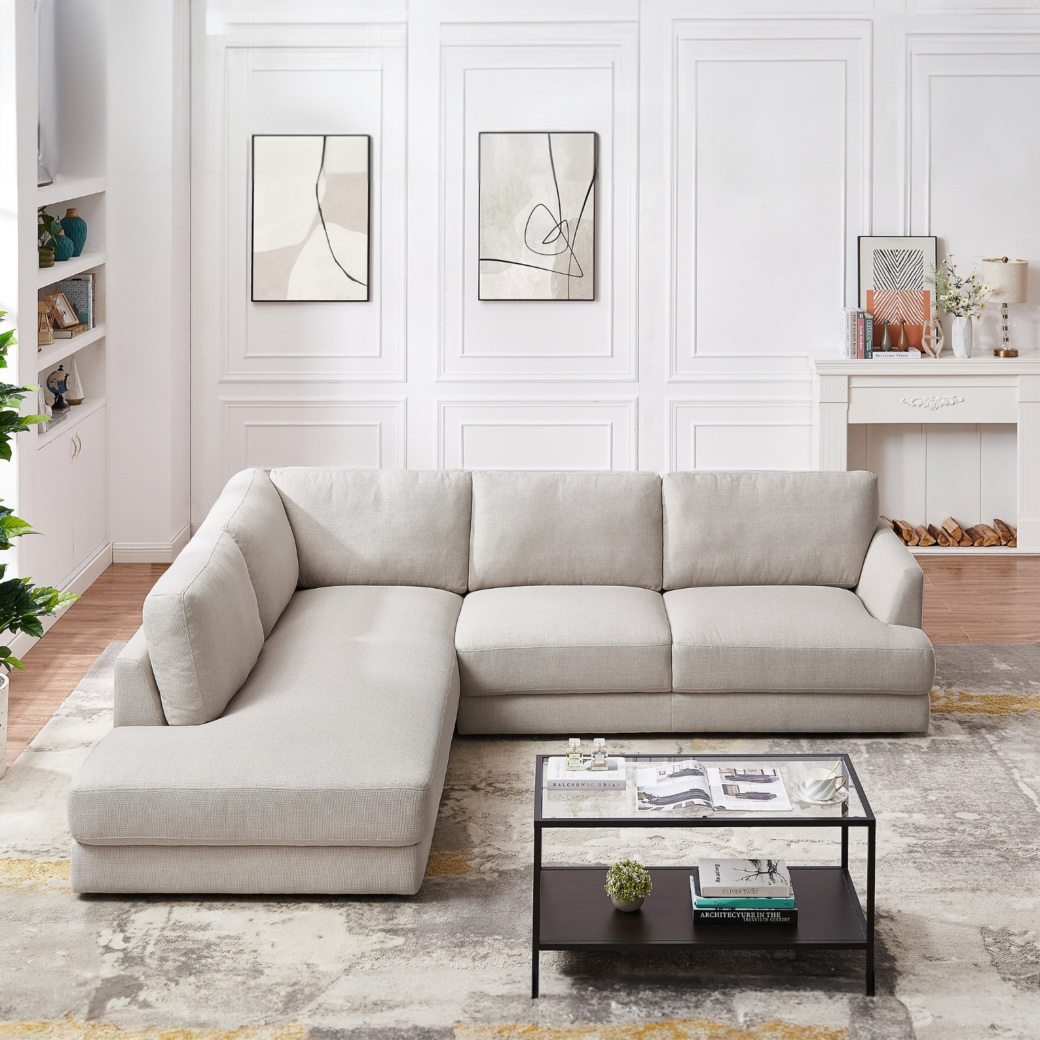 Glendale Cream Linen L-Shaped Left Sectional Sofa - image-4