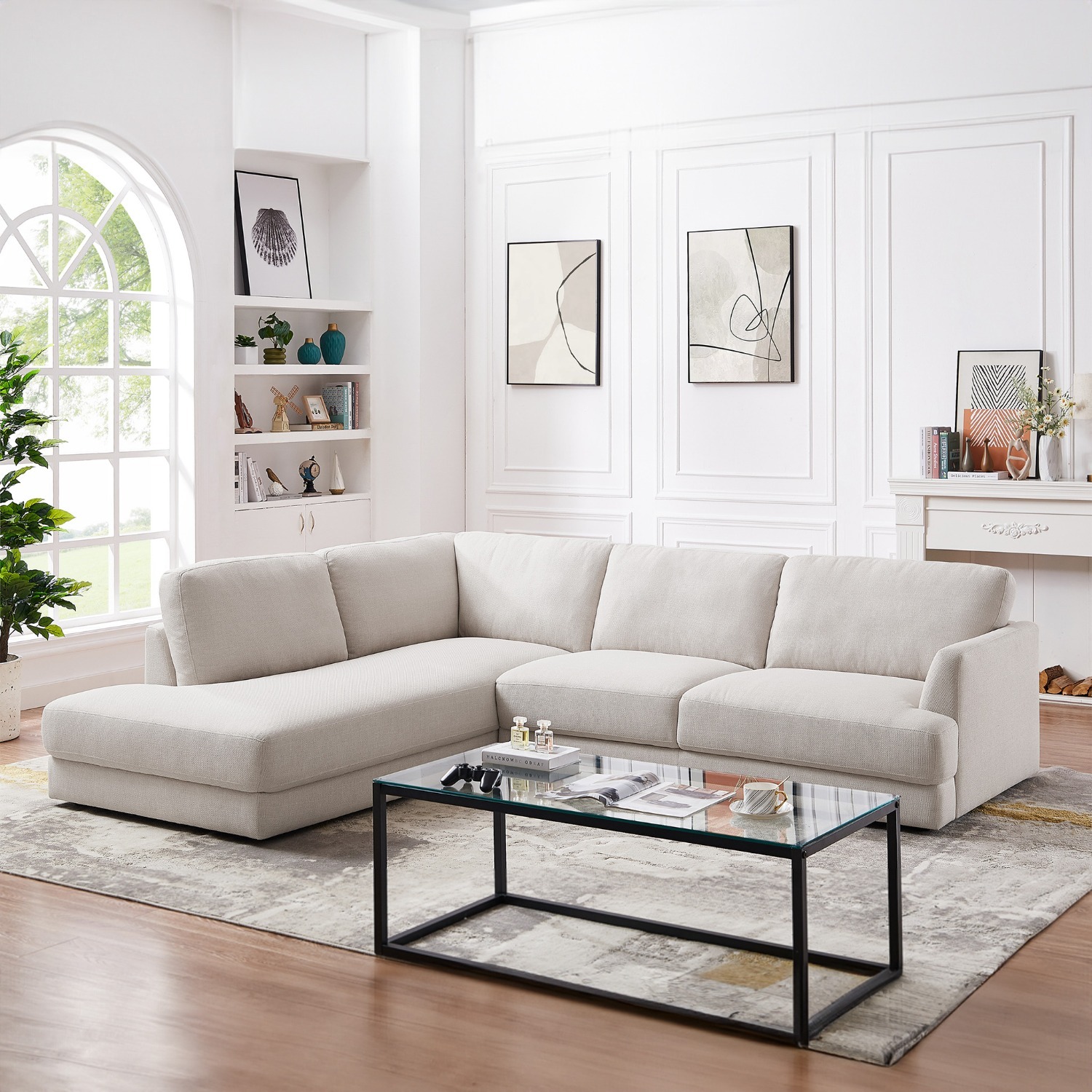 Glendale Cream Linen L-Shaped Left Sectional Sofa - image-2