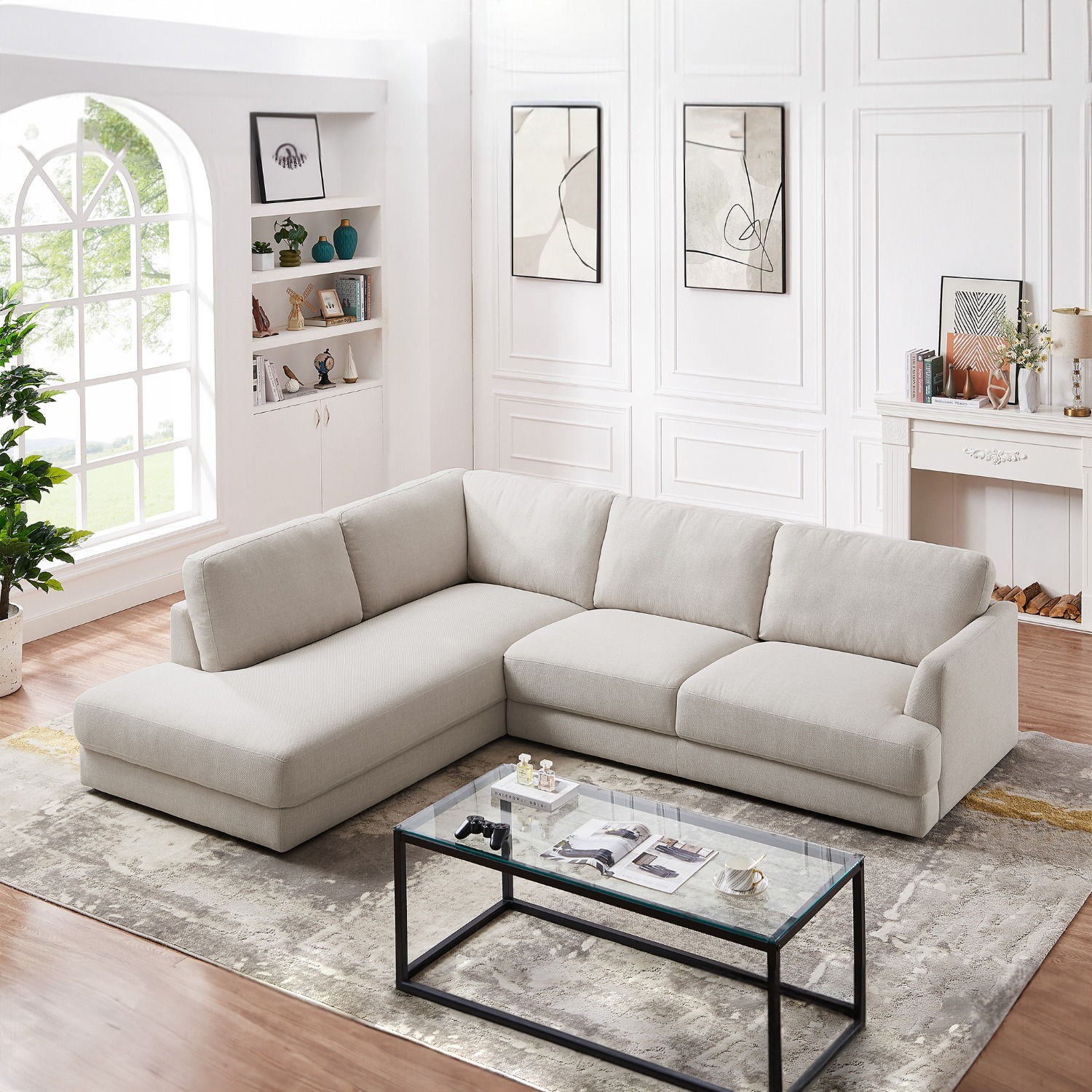 Glendale Cream Linen L-Shaped Left Sectional Sofa - image-3