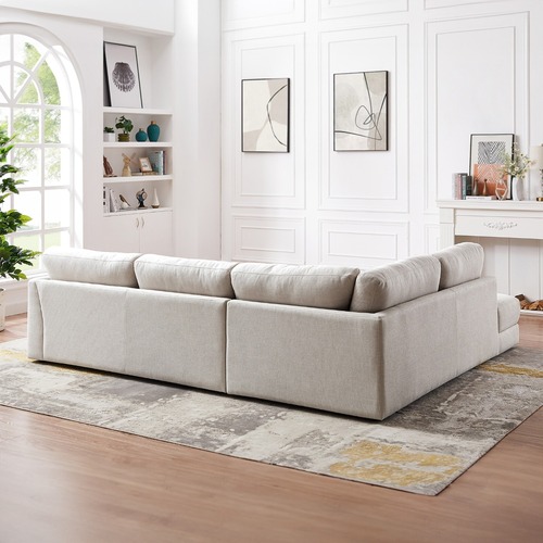 Used Glendale Cream Linen L-Shaped Left Sectional Sofa for sale on AptDeco