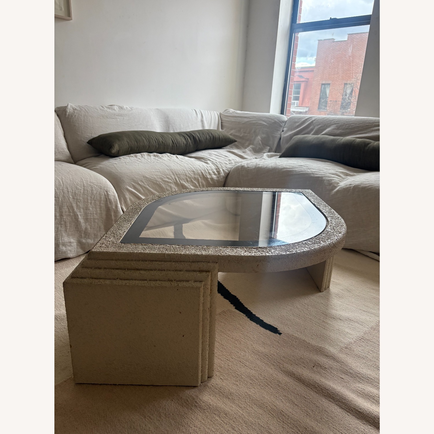 Glass Top Concrete Coffee Table - image-1