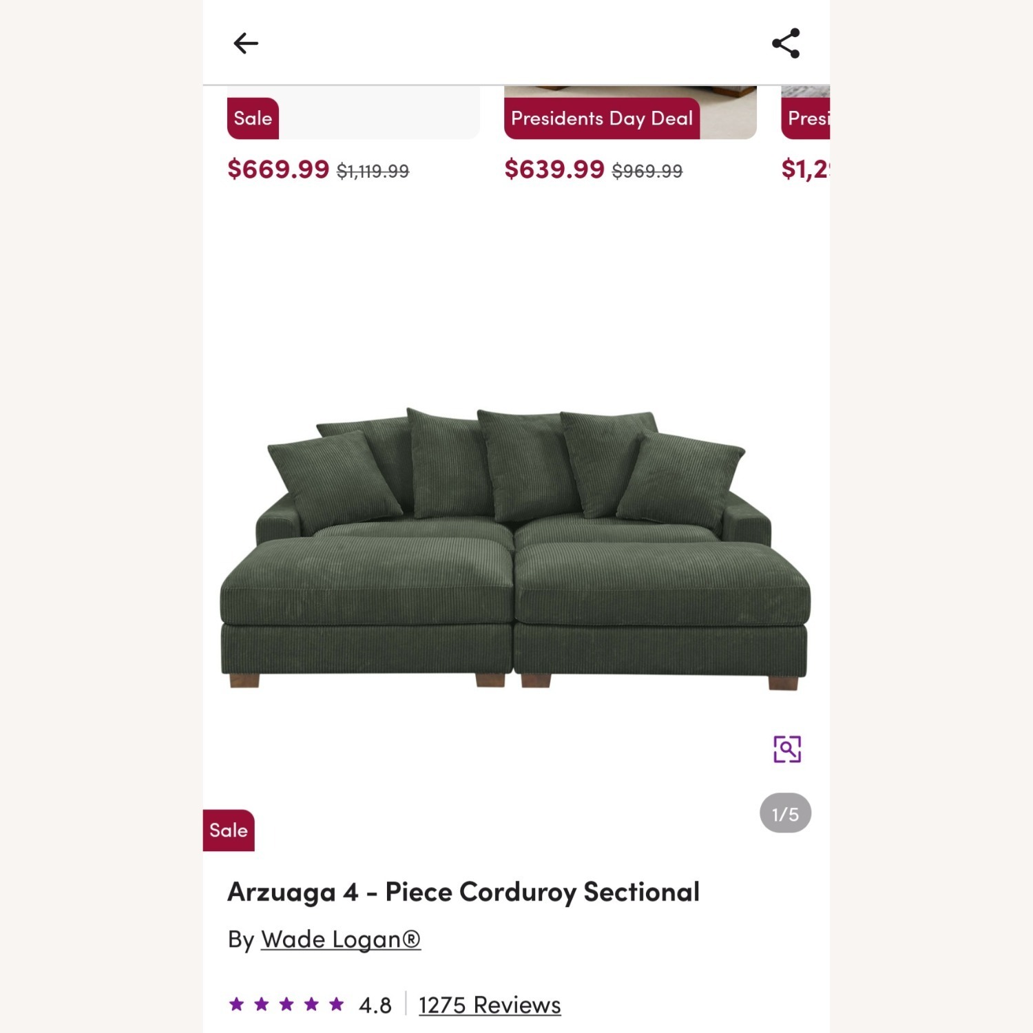 Wayfair Arzuaga 4 piece Couch - image-1