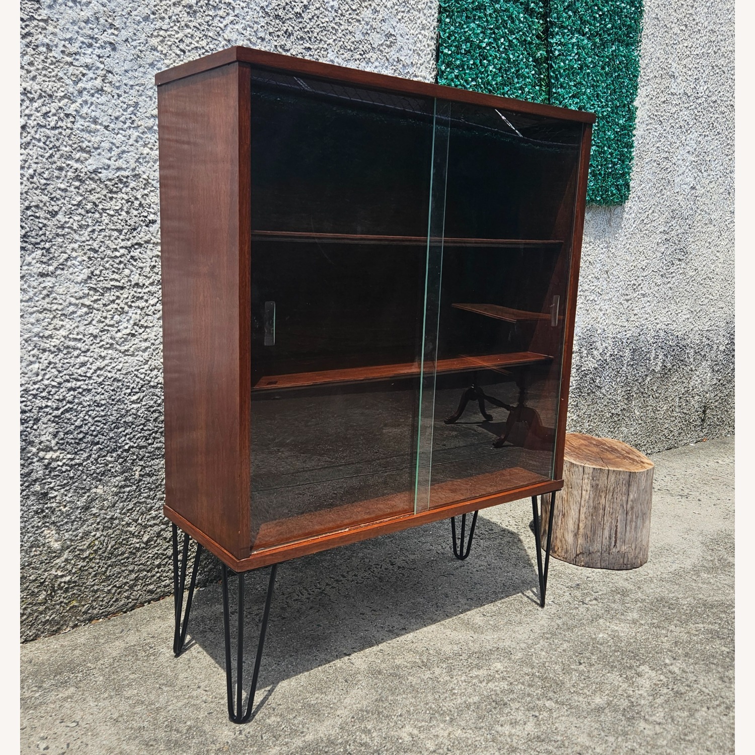 1970s Wood Cabinet With Glass Sliding Doors - image-2