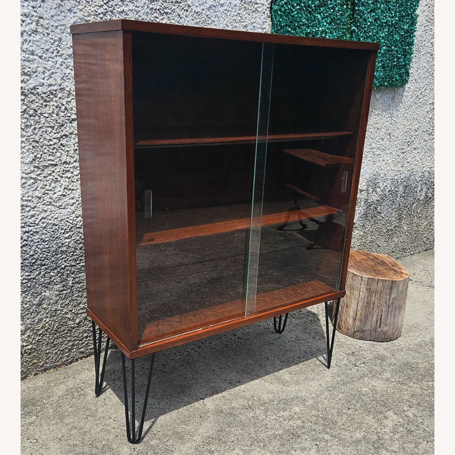 1970s Wood Cabinet With Glass Sliding Doors - image-1