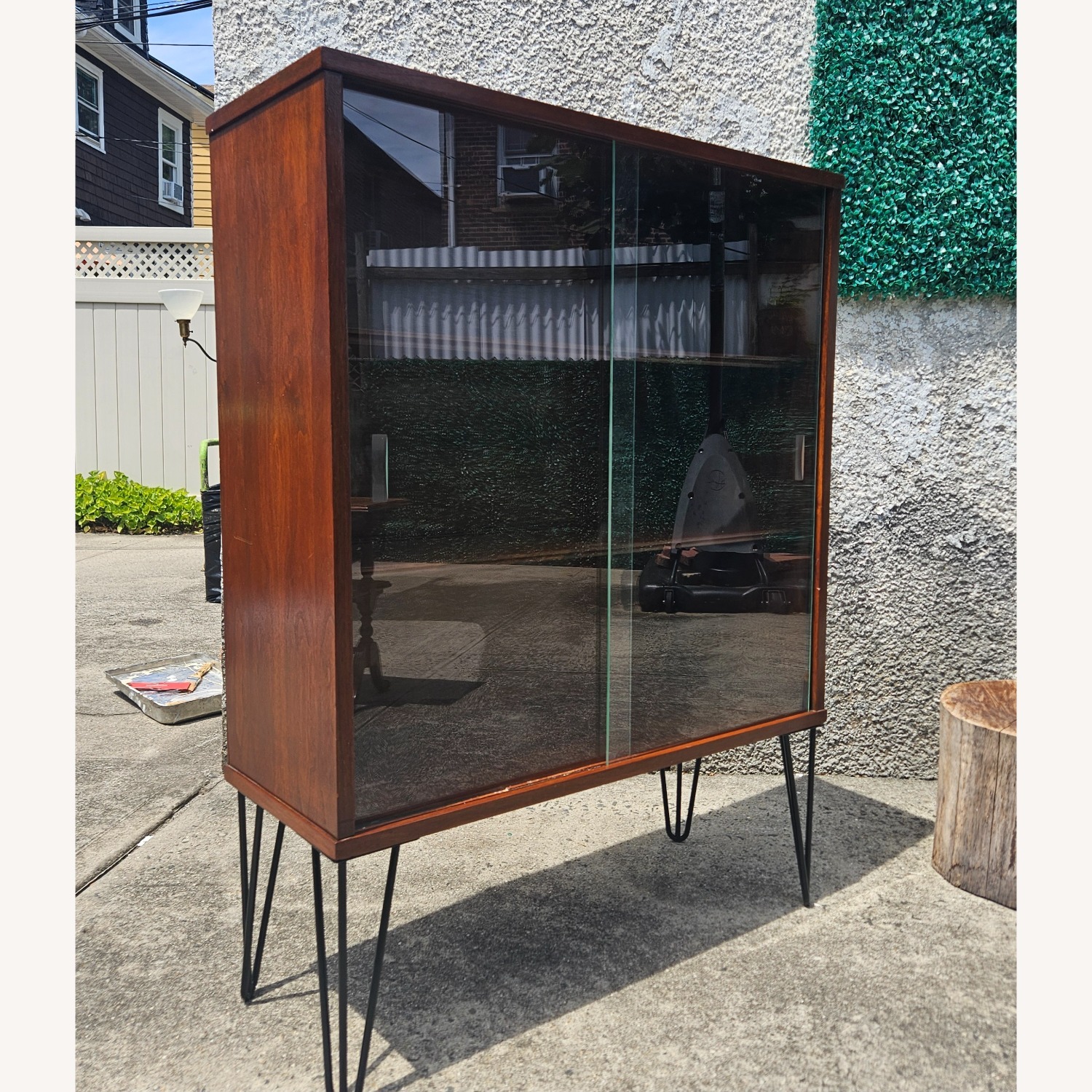 1970s Wood Cabinet With Glass Sliding Doors - image-6