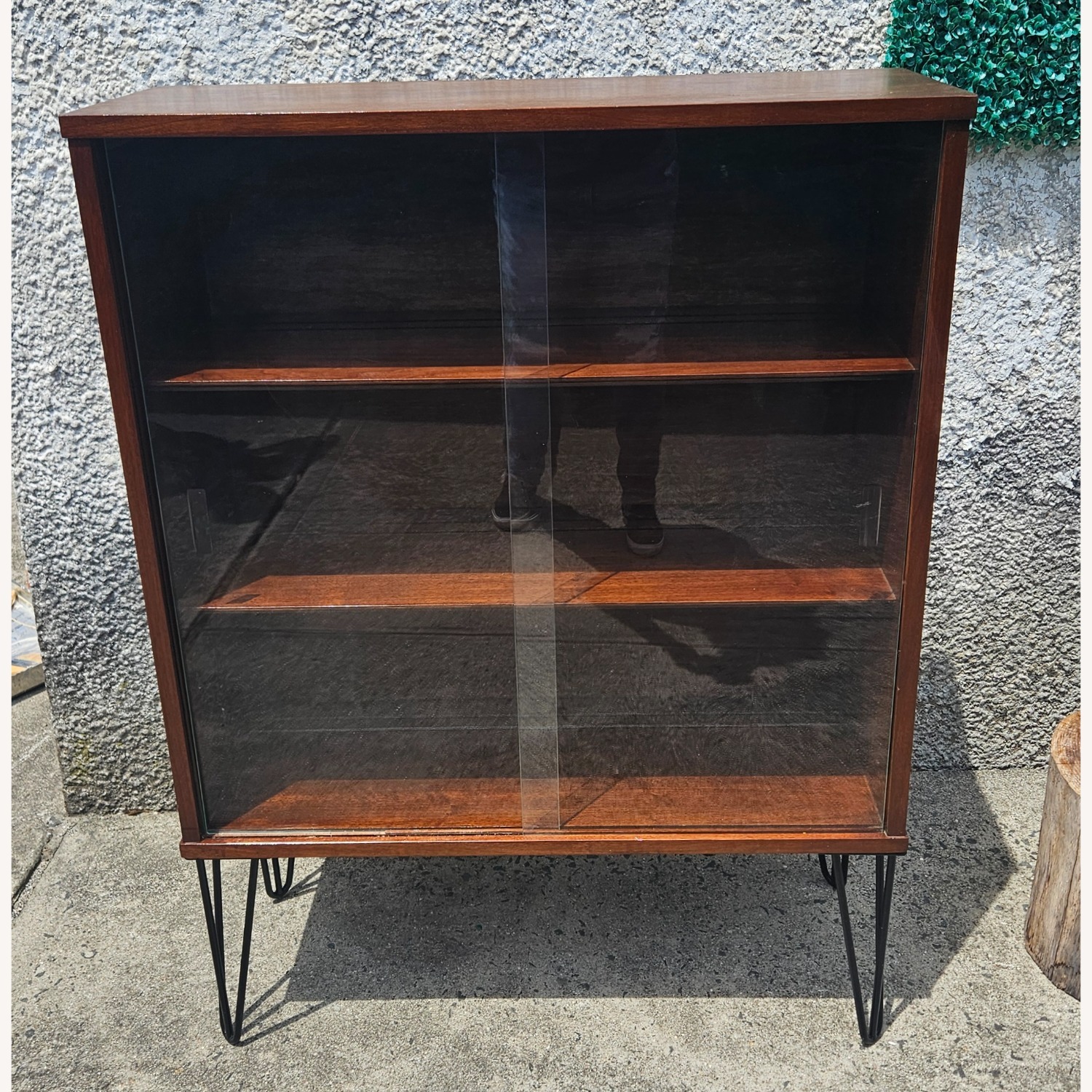 1970s Wood Cabinet With Glass Sliding Doors - image-0