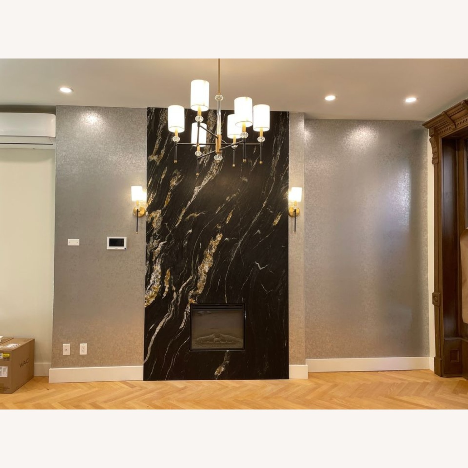 Savoy House 28' Black/Brass Chandelier & Sconces - image-1