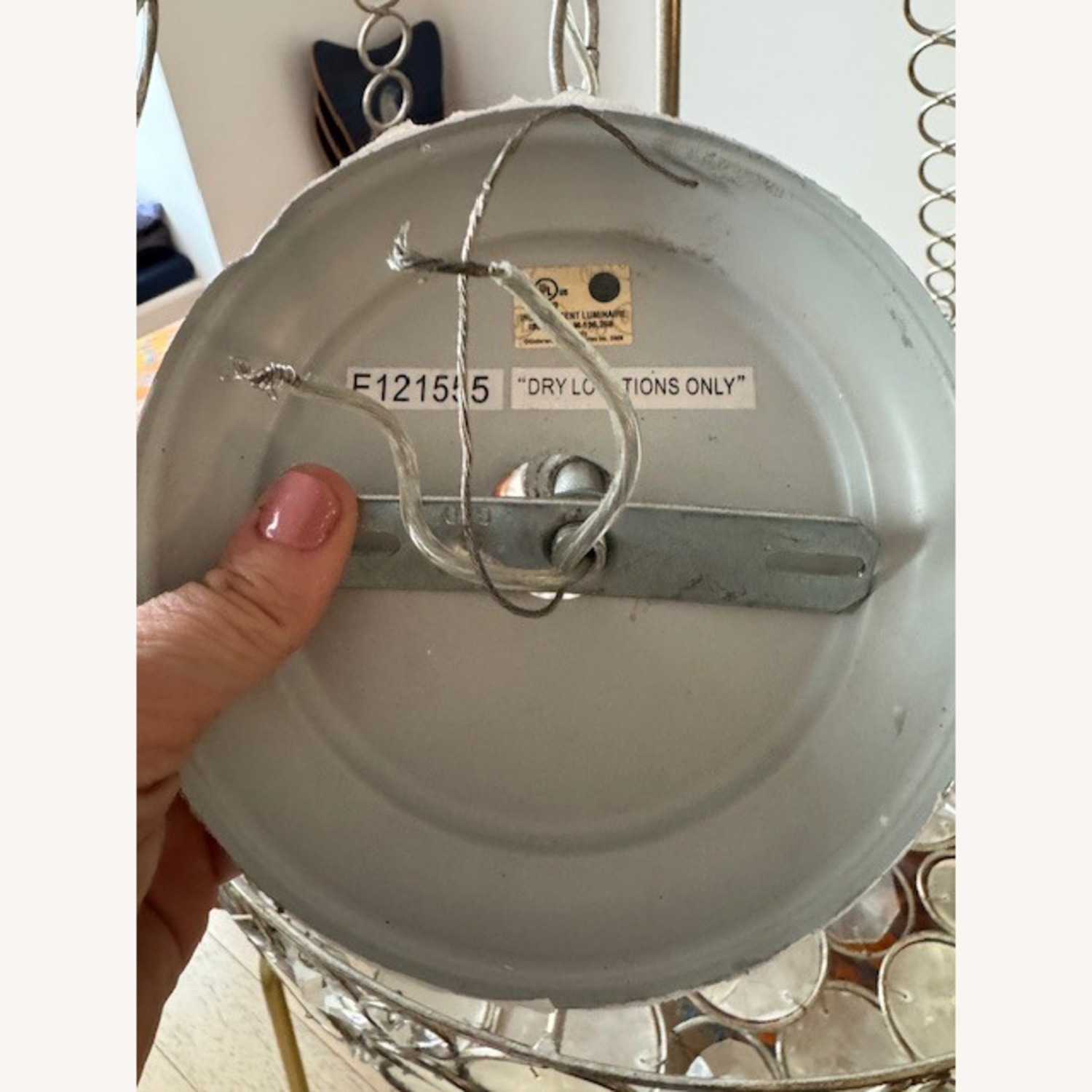 Vintage Capiz Shell & Crystal Drum Chandelier - image-3