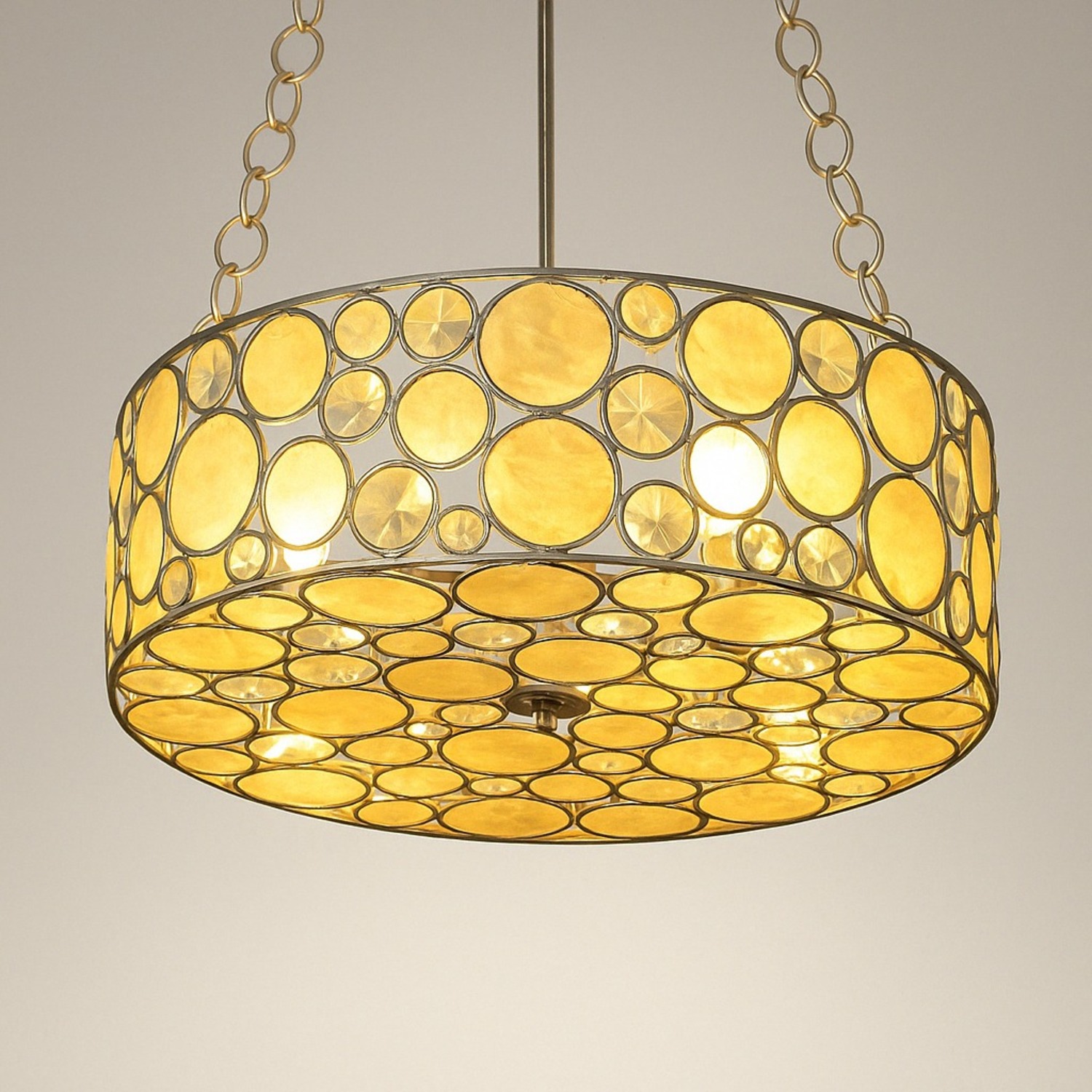 Vintage Capiz Shell & Crystal Drum Chandelier - image-4