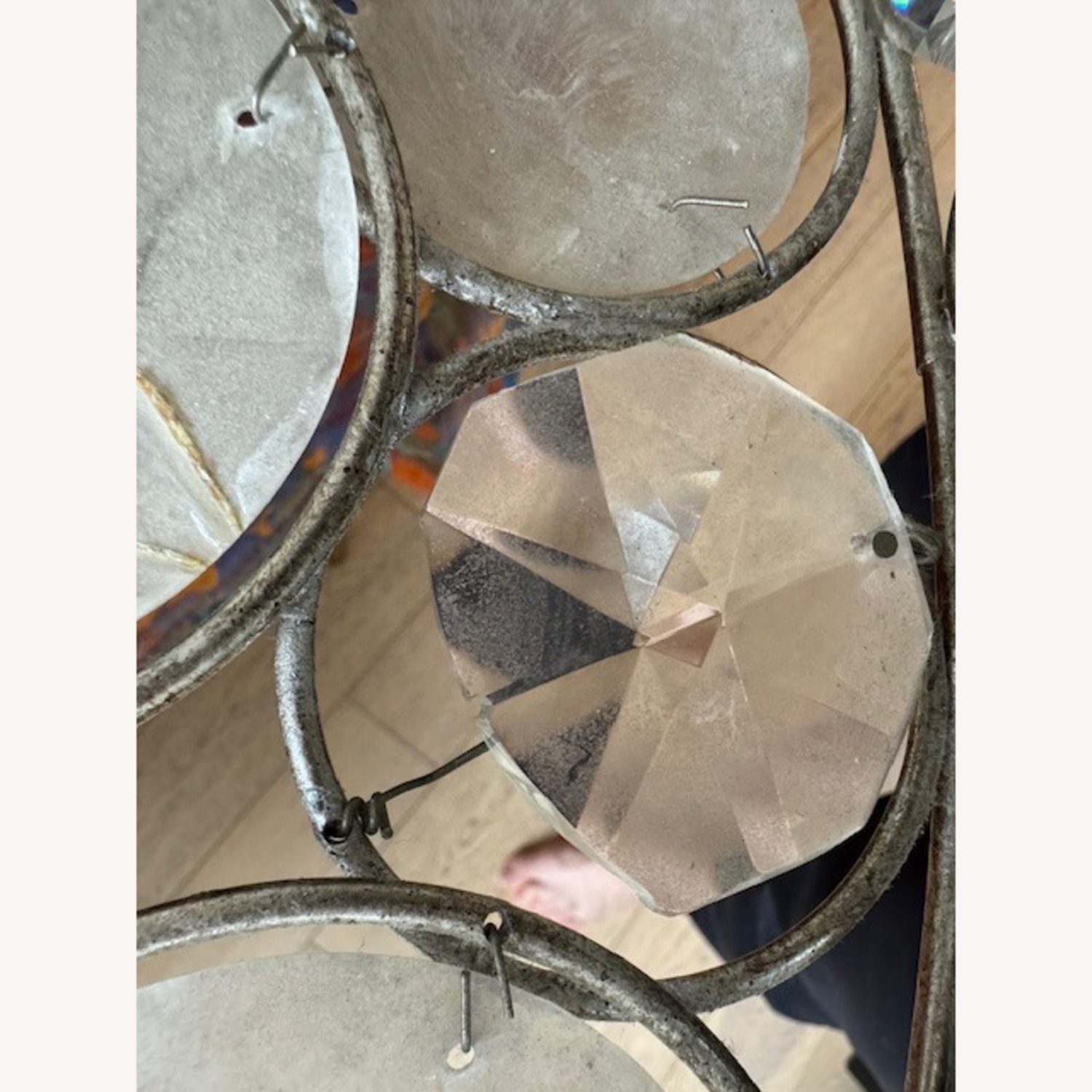 Vintage Capiz Shell & Crystal Drum Chandelier - image-2