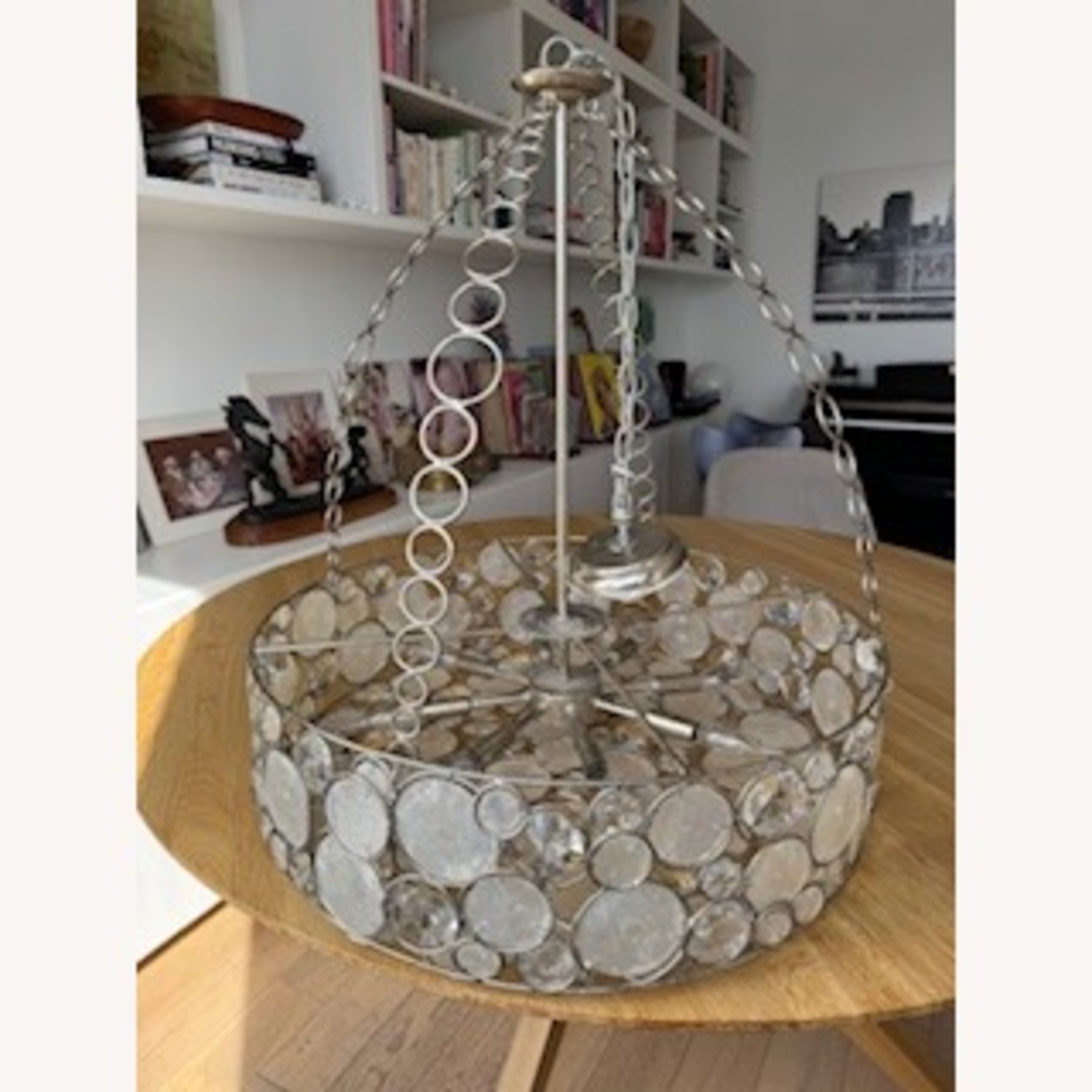 Vintage Capiz Shell & Crystal Drum Chandelier - image-1