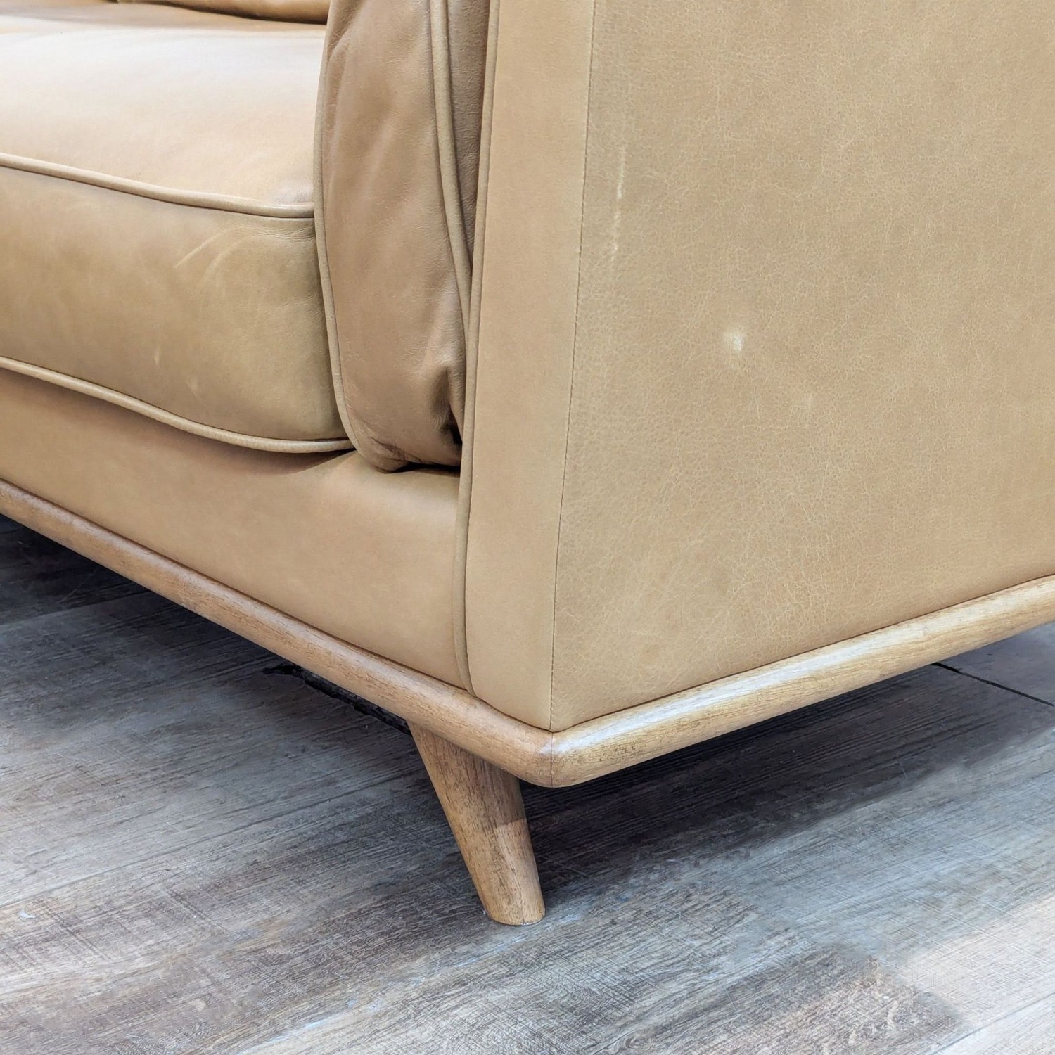 Article Tan Leather Timber Modern Corner Sectional - image-4