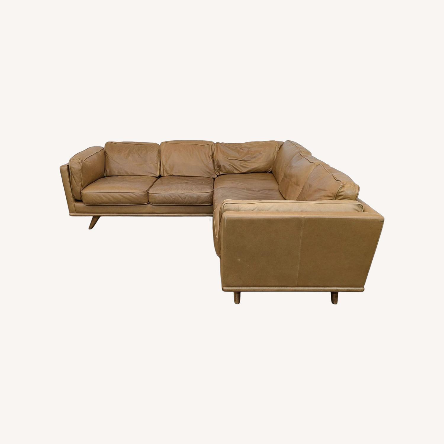 Article Tan Leather Timber Modern Corner Sectional - image-0