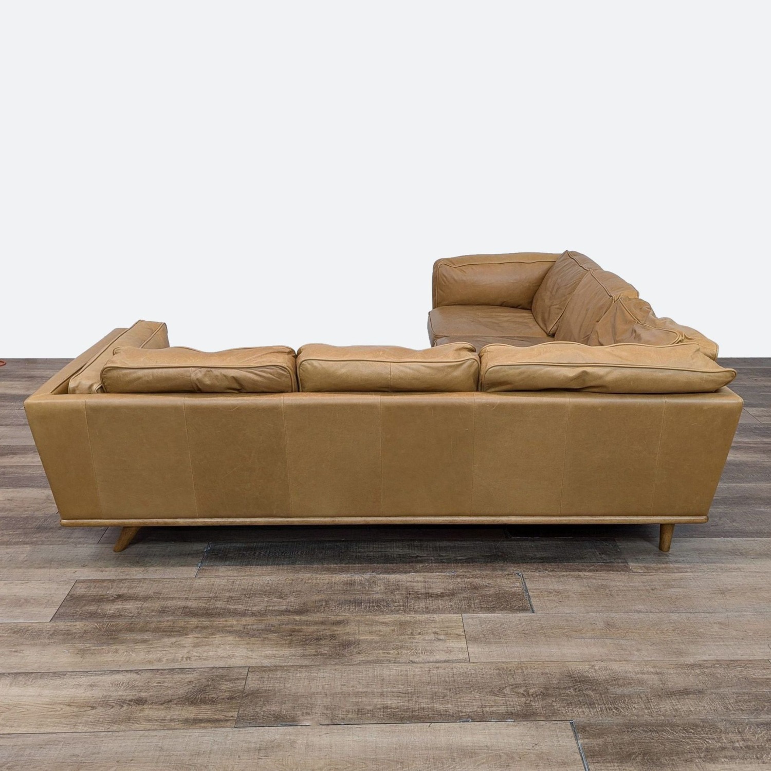 Article Tan Leather Timber Modern Corner Sectional - image-9