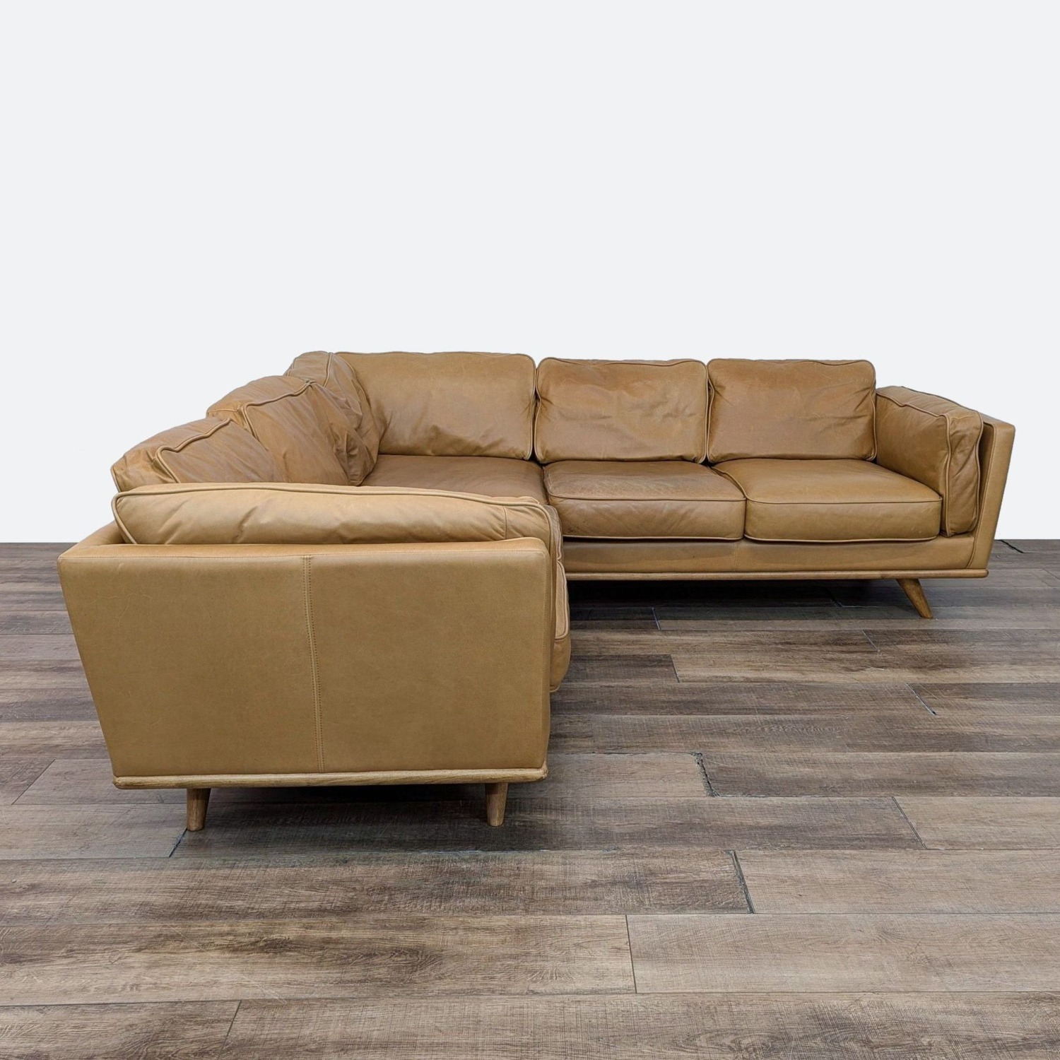 Article Tan Leather Timber Modern Corner Sectional - image-6