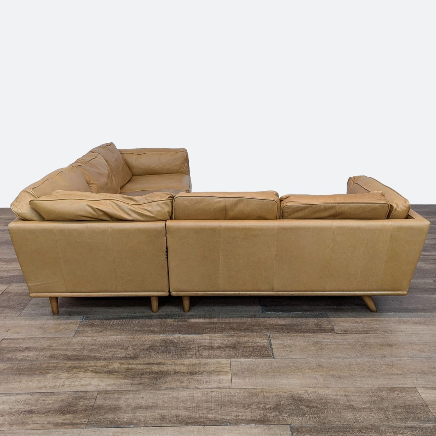 Article Tan Leather Timber Modern Corner Sectional - image-8