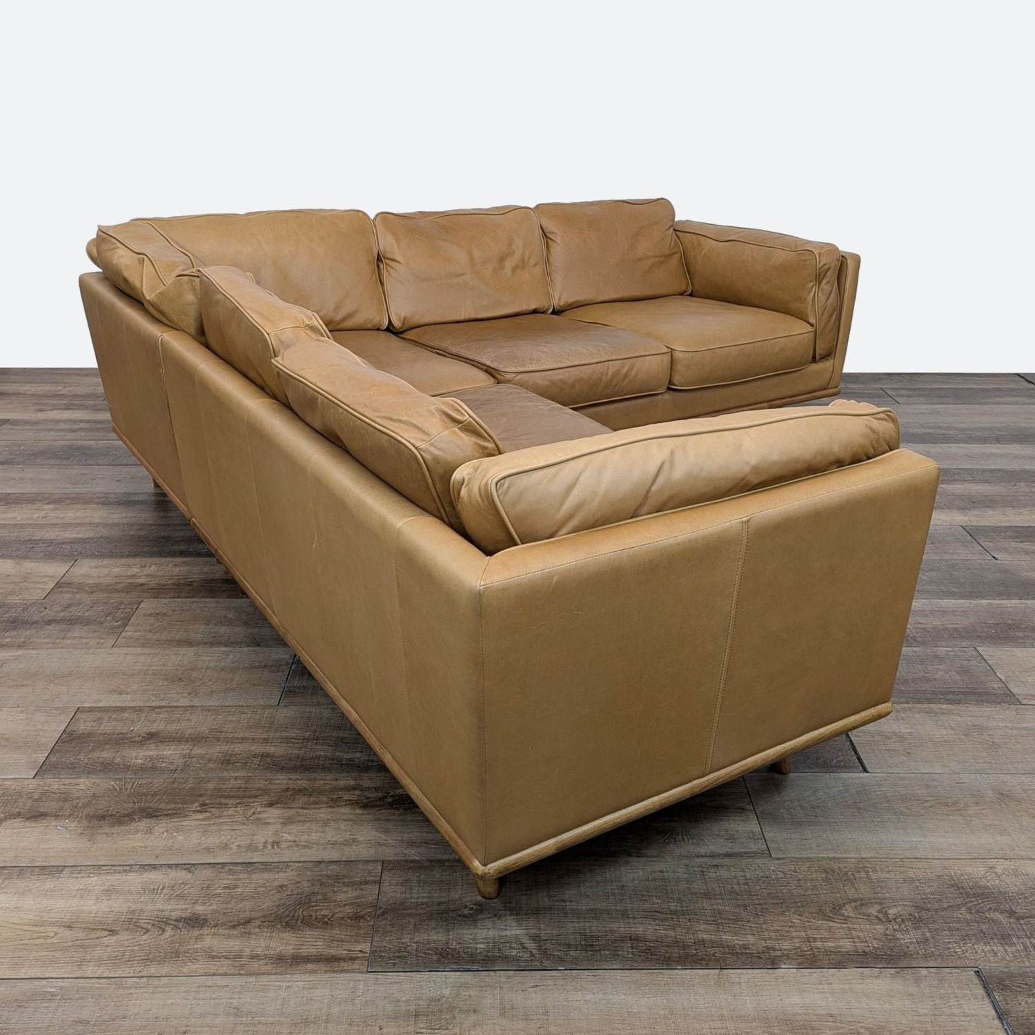 Article Tan Leather Timber Modern Corner Sectional - image-7