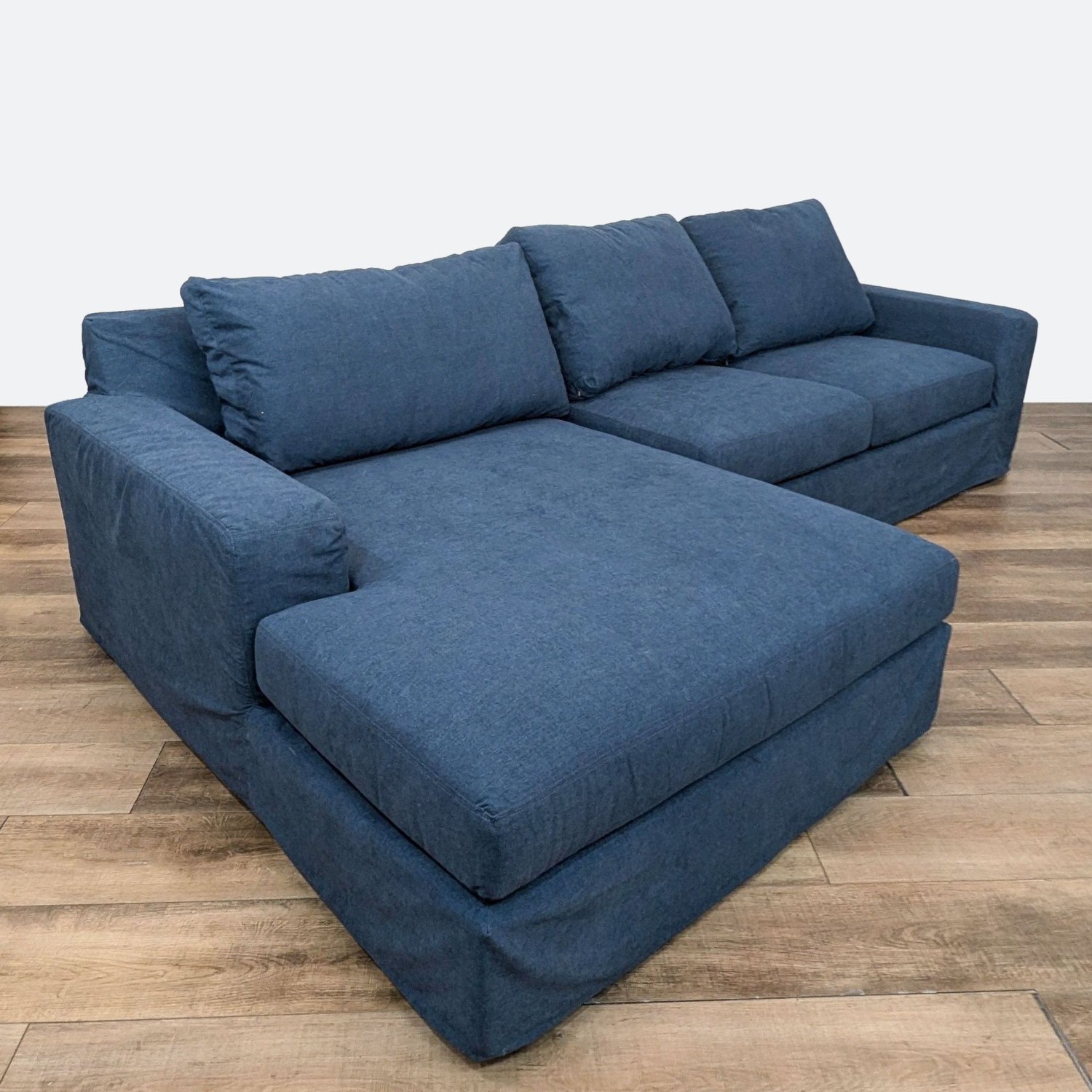 Pottery Barn Blue Slipcovered Sectional Sofa - image-6